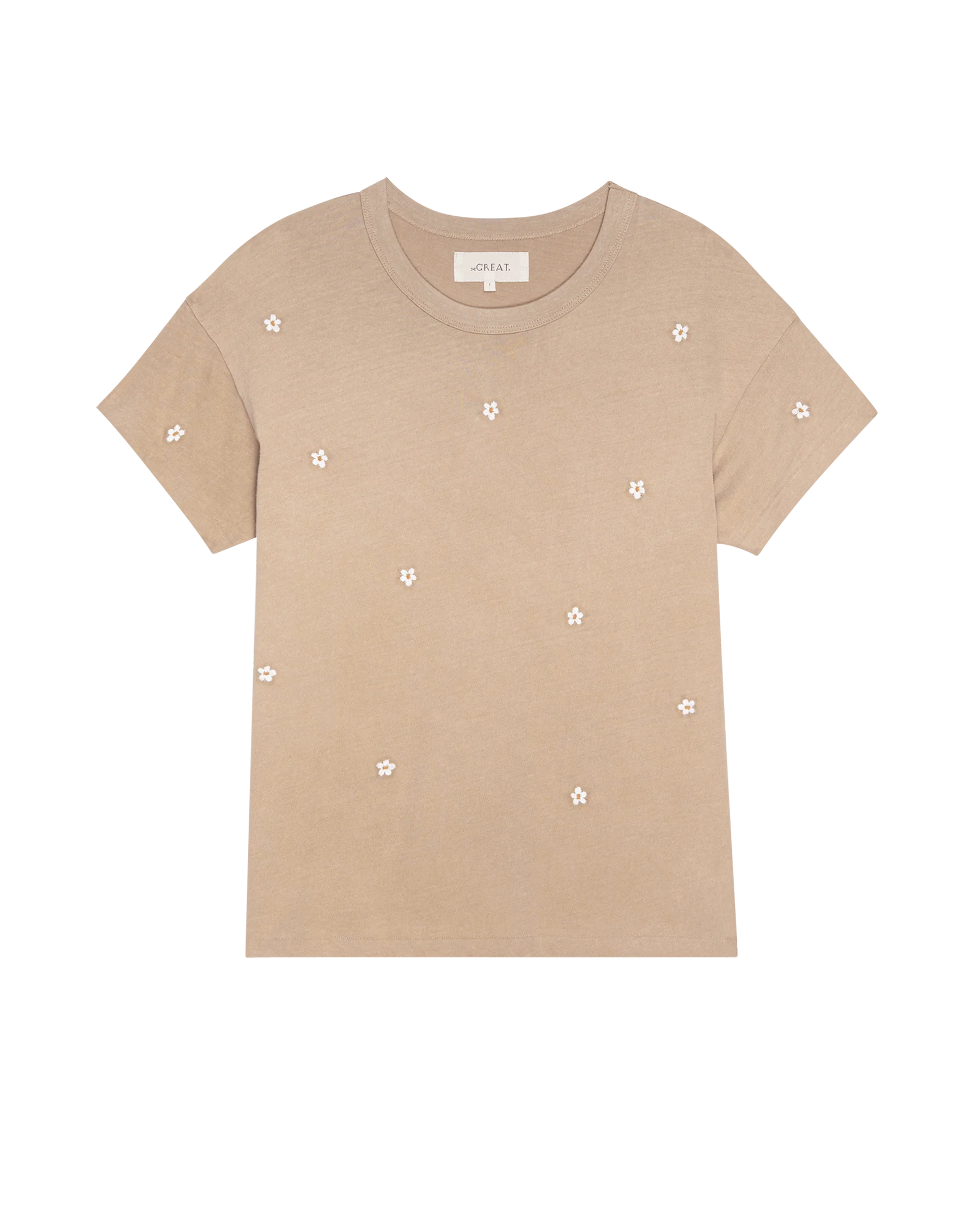 The Boxy Crew. Embroidered -- Khaki with Daisy Embroidery