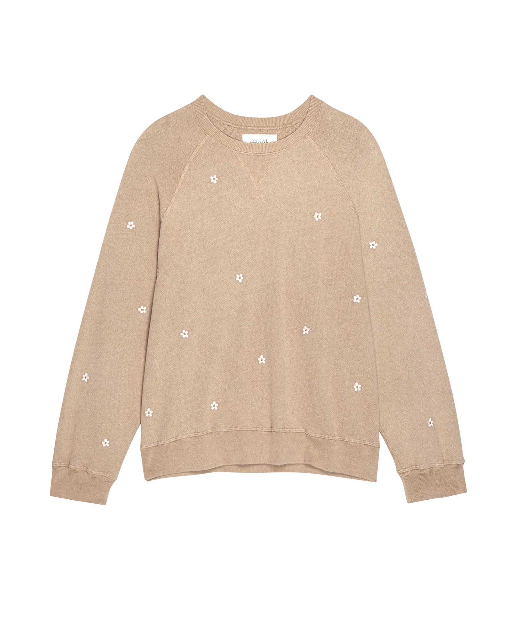 The Slouch Sweatshirt. Embroidered -- Khaki with Daisy Embroidery
