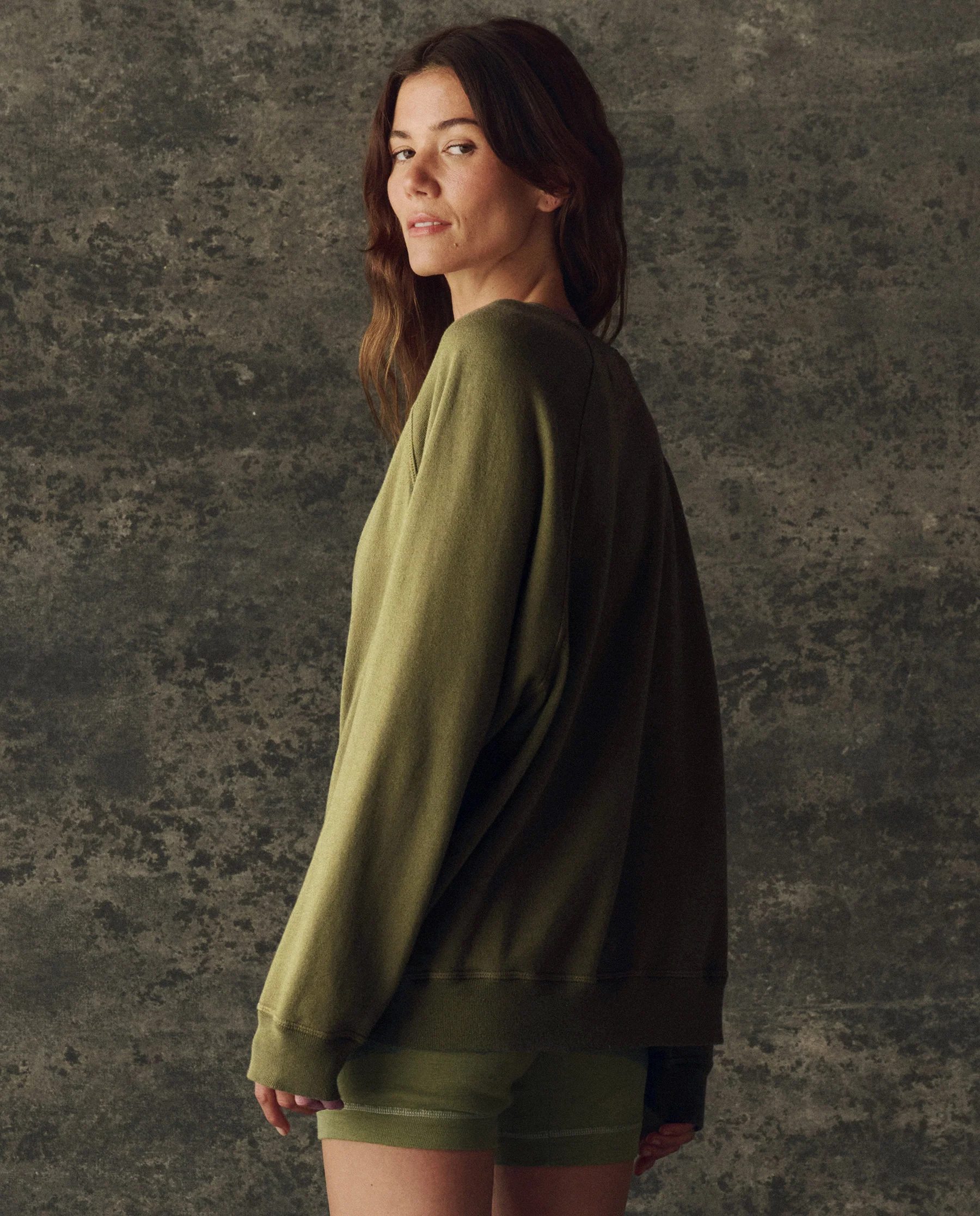 The Fleece Slouch Sweatshirt. Solid -- Army