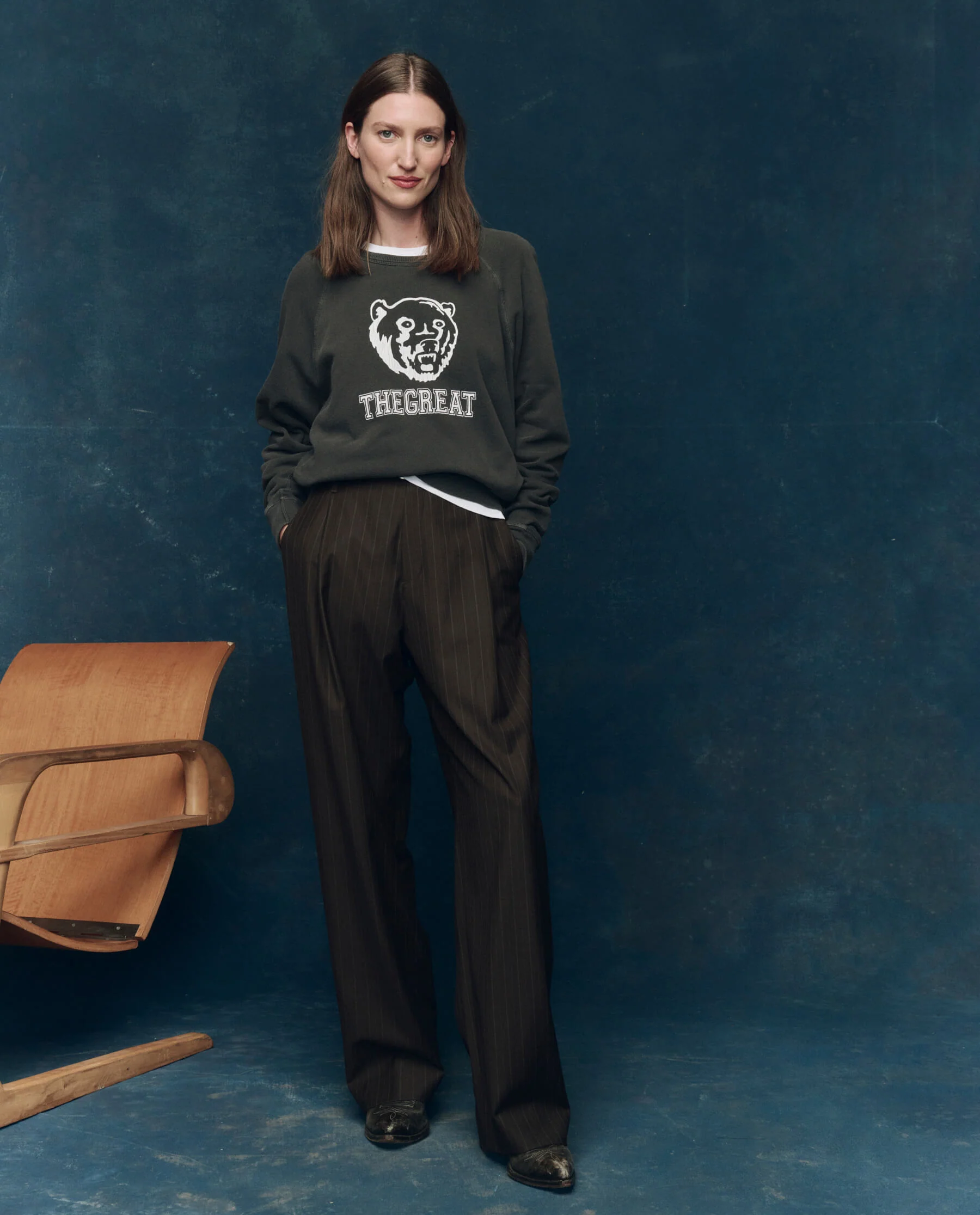 The College Sweatshirt. Graphic Novelty -- Washed Black with Bear Graphic