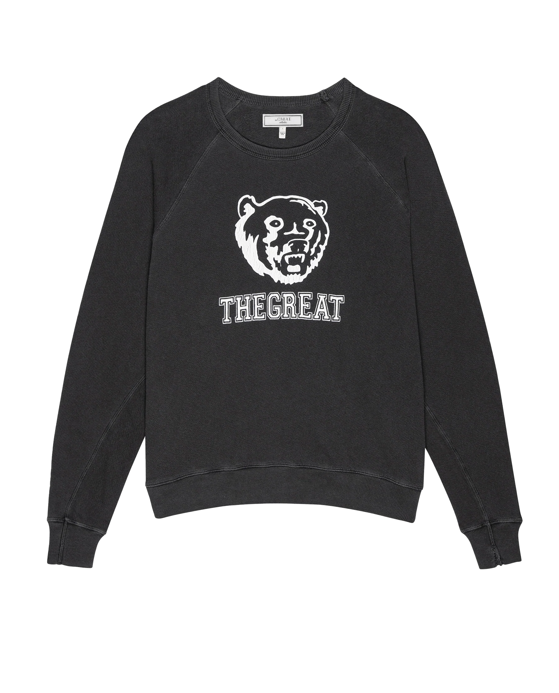 The College Sweatshirt. Graphic Novelty -- Washed Black with Bear Graphic