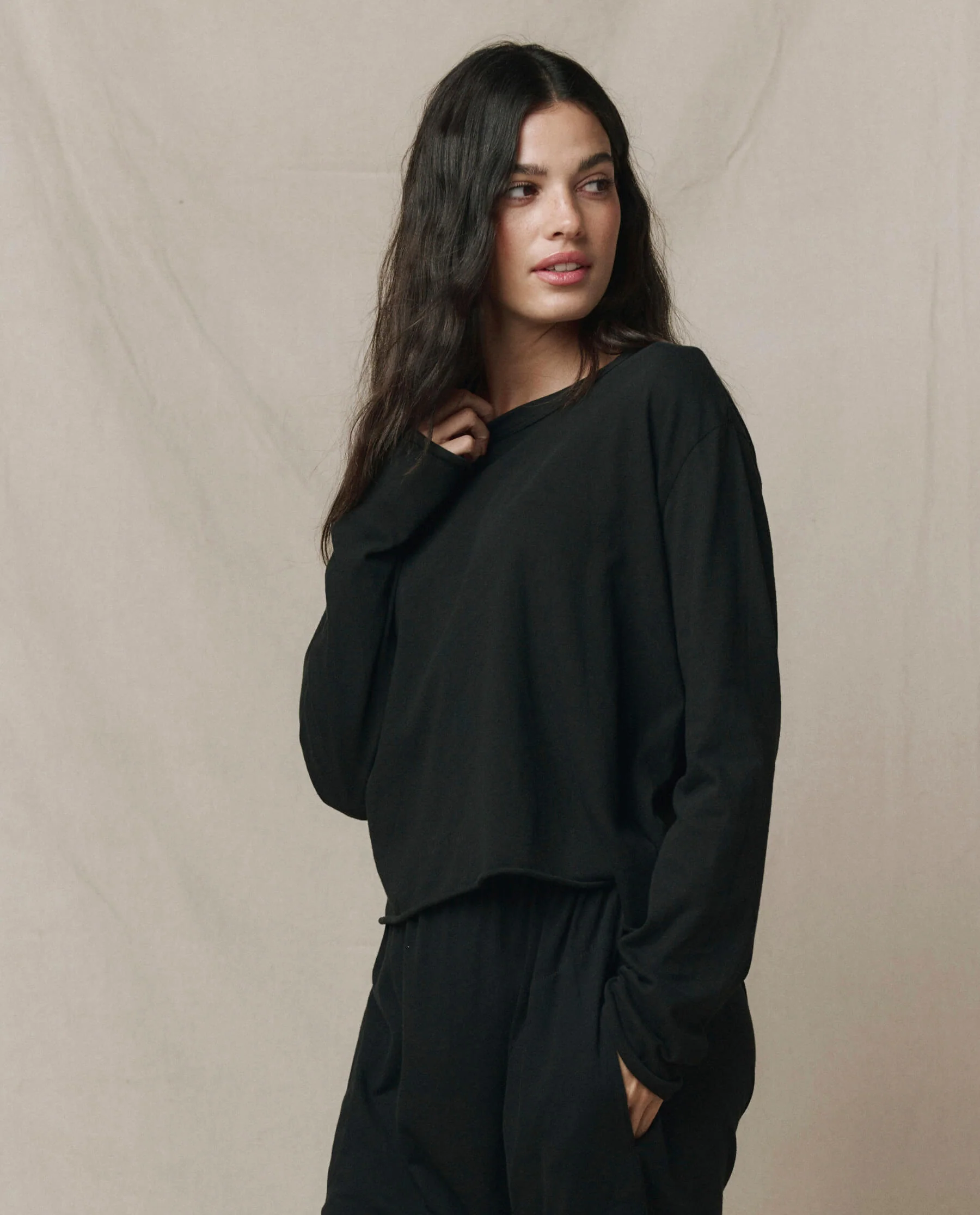 2788-the-long-sleeve-crop-tee.-almost-black-4.webp The Long Sleeve Crop Tee. -- Almost Black