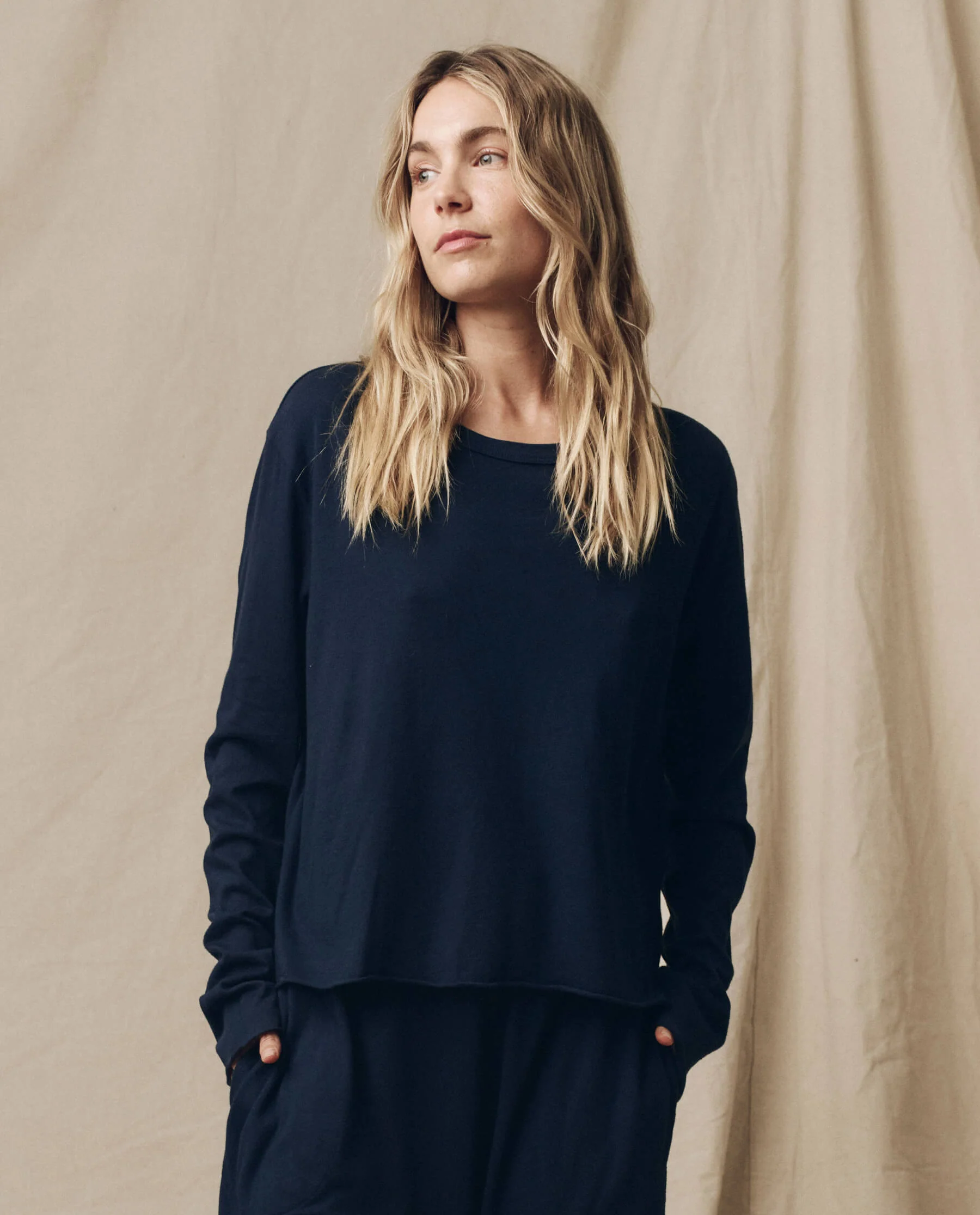 2803-the-long-sleeve-crop-tee.-true-navy-1.webp The Long Sleeve Crop Tee. -- True Navy