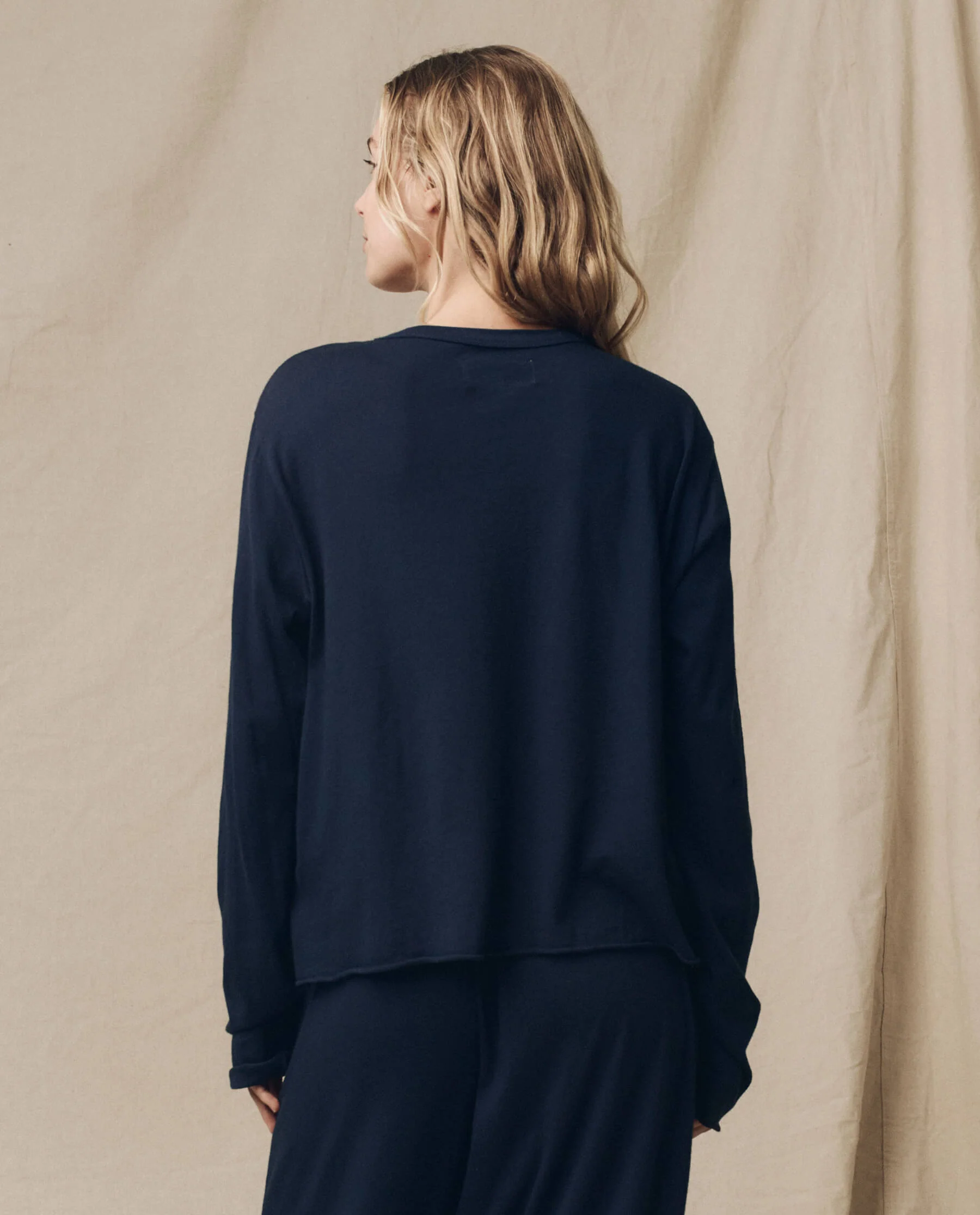 2803-the-long-sleeve-crop-tee.-true-navy-2.webp The Long Sleeve Crop Tee. -- True Navy