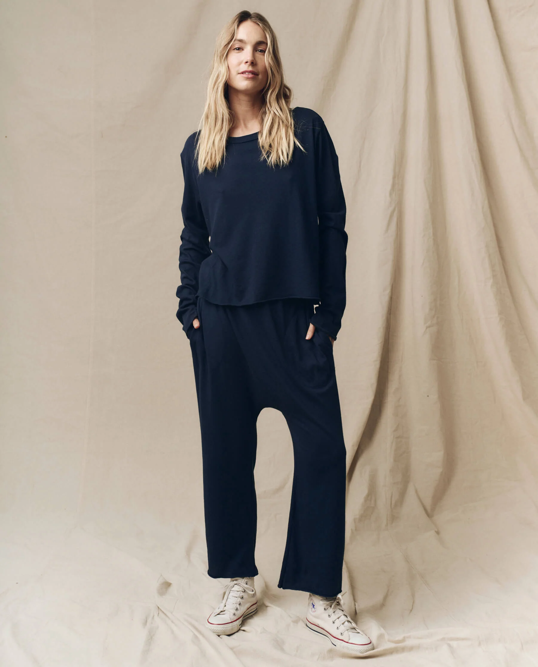 2803-the-long-sleeve-crop-tee.-true-navy-4.webp The Long Sleeve Crop Tee. -- True Navy