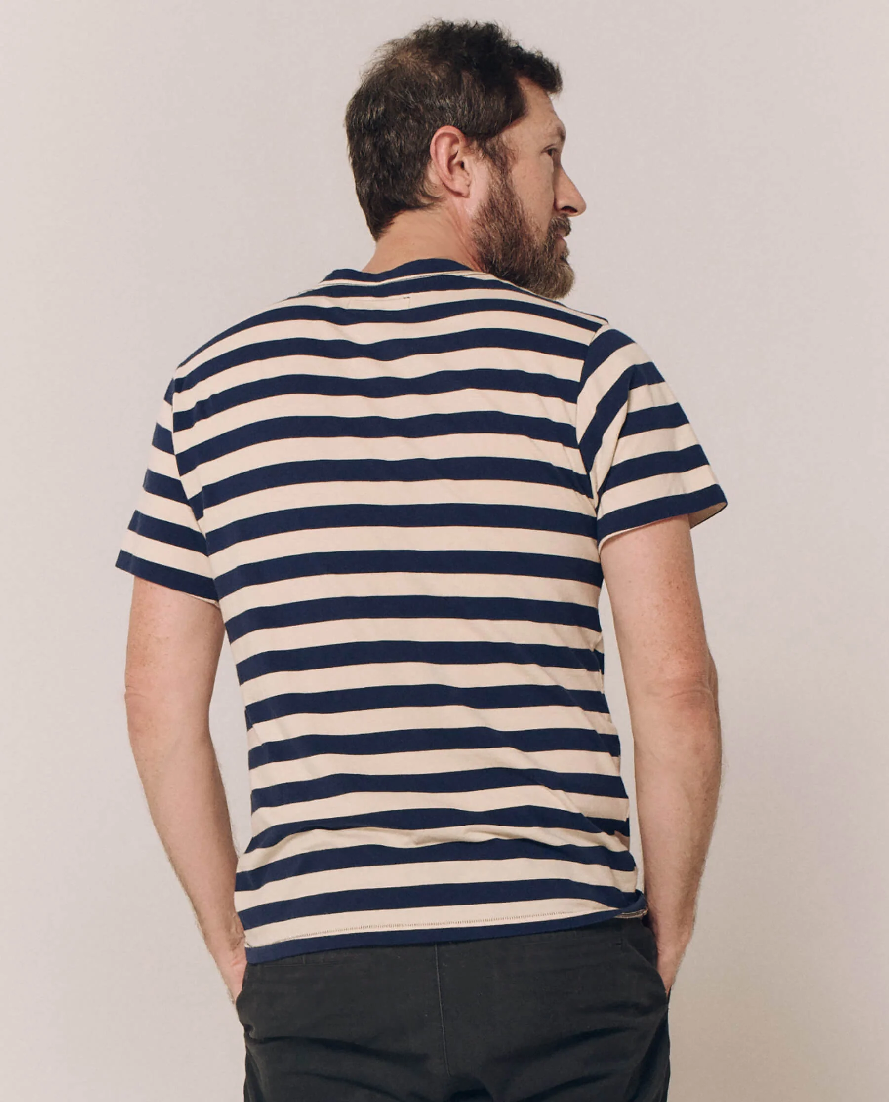 2891-the-men-s-slim-tee.-navy-and-cream-scholar-stripe-6.webp The Men's Slim Tee. -- Navy and Cream Scholar Stripe