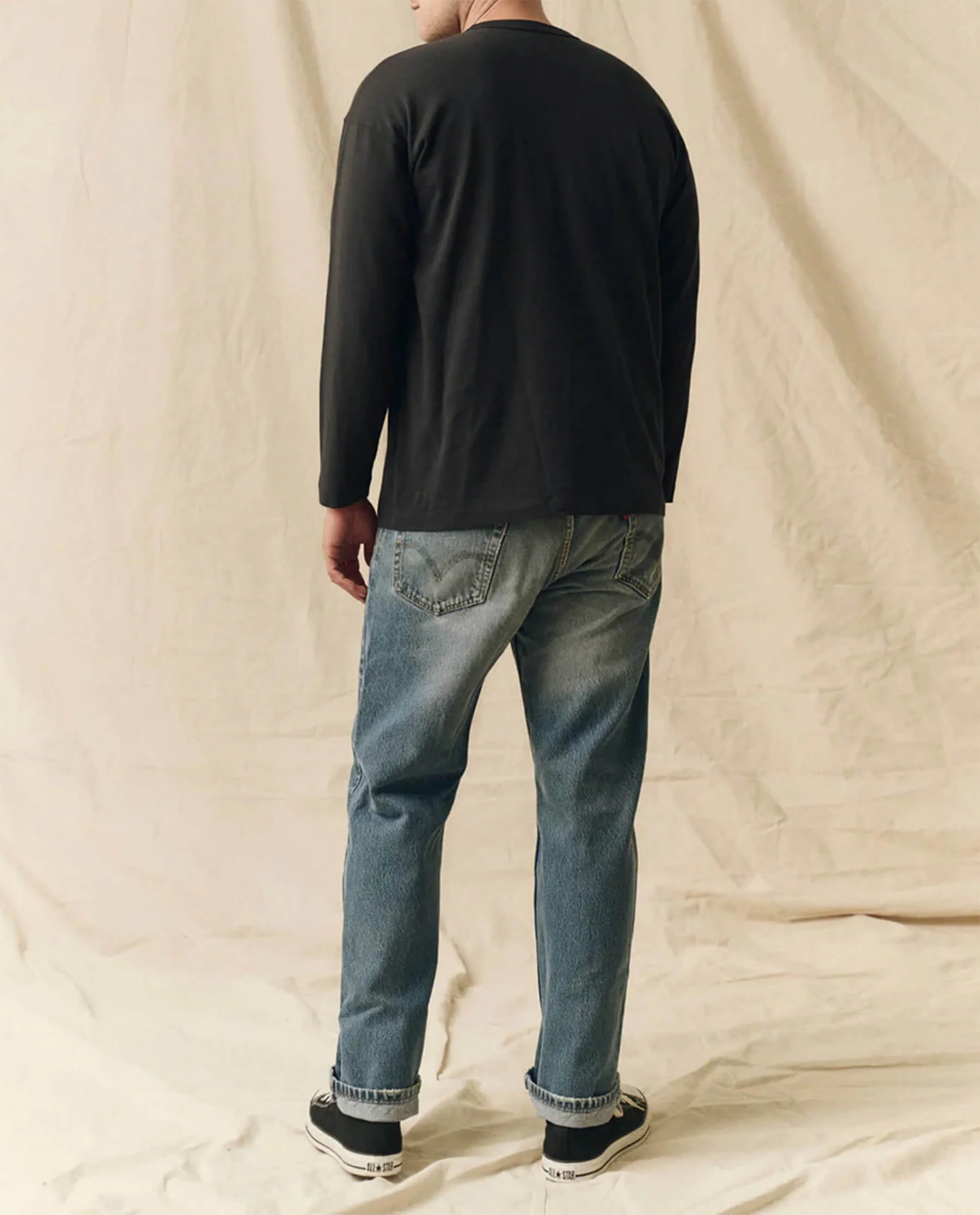 The Men's Pure Knits Long Sleeve Boxy Crew. Solid -- Almost Black