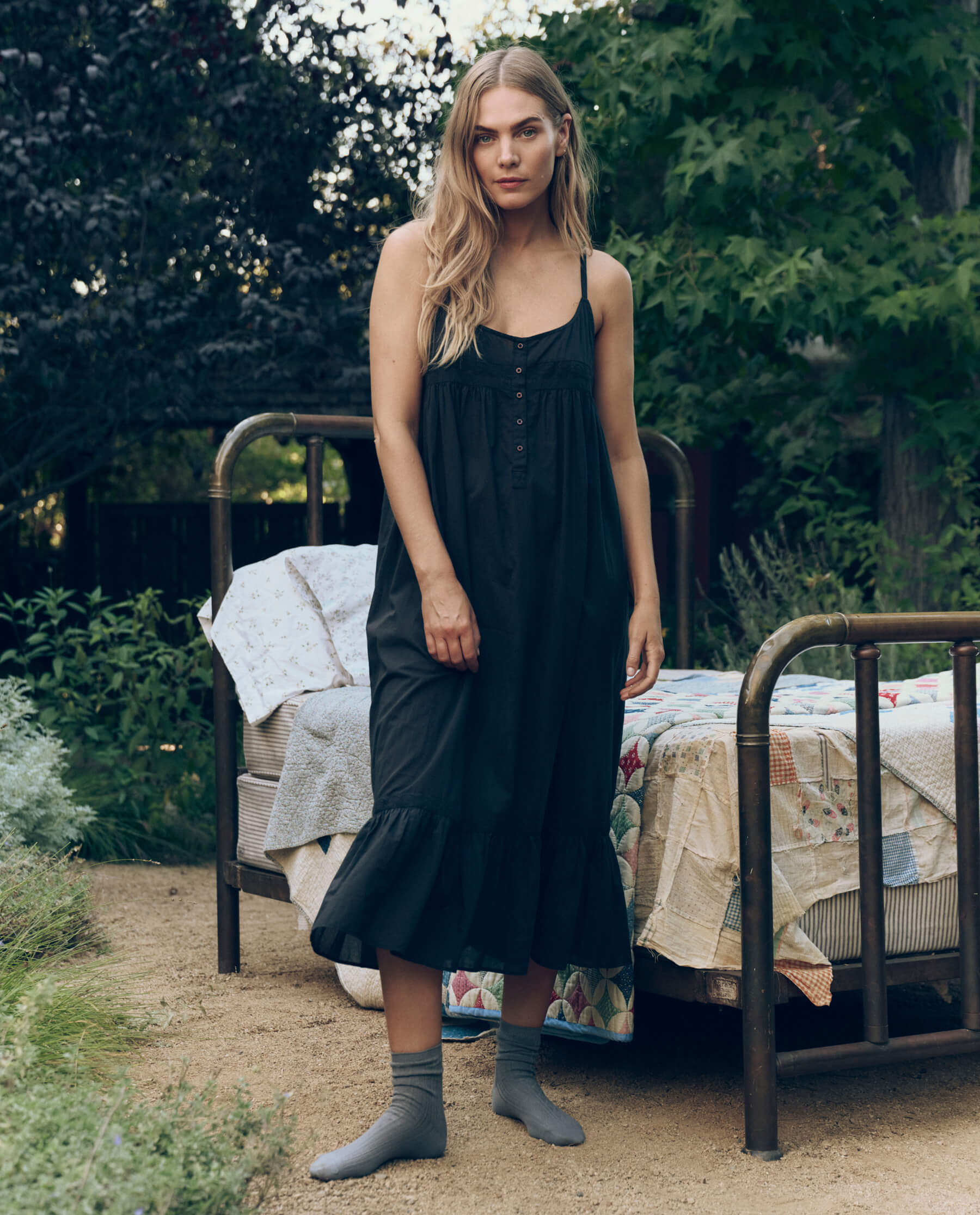 3164-the-eyelet-ruffle-tank-night-dress.-black-1.jpg The Eyelet Ruffle Tank Night Dress. -- Black