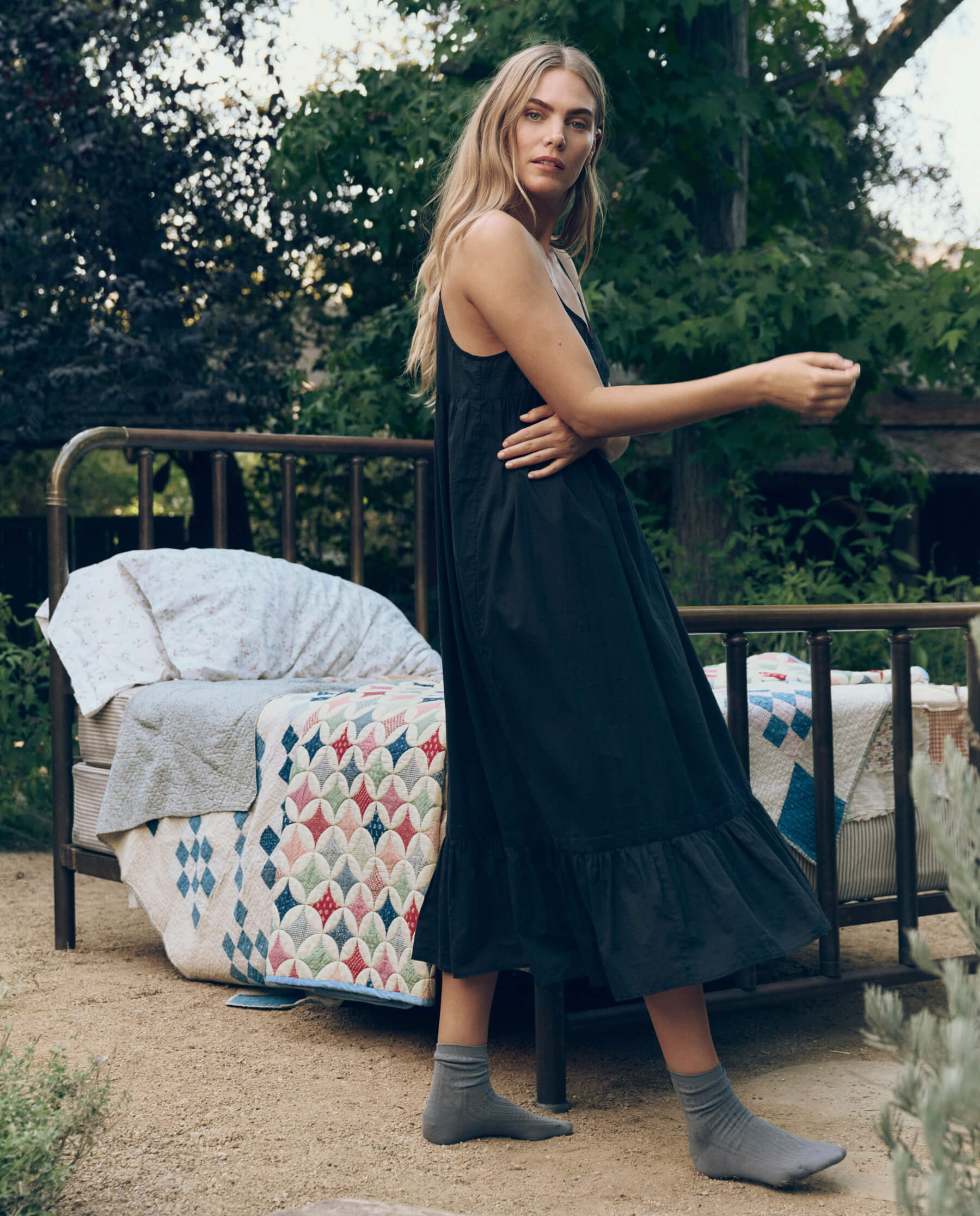 3164-the-eyelet-ruffle-tank-night-dress.-black-4.jpg The Eyelet Ruffle Tank Night Dress. -- Black