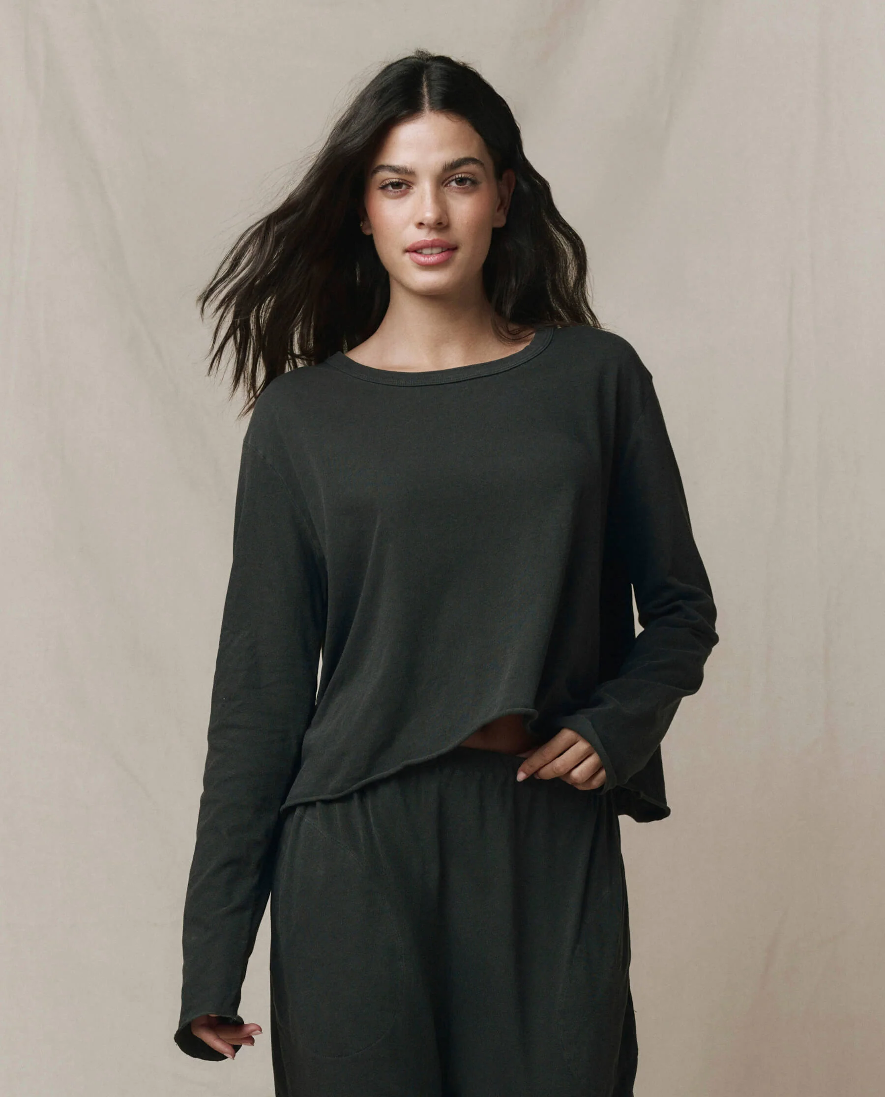 The Long Sleeve Crop Tee. -- Washed Black