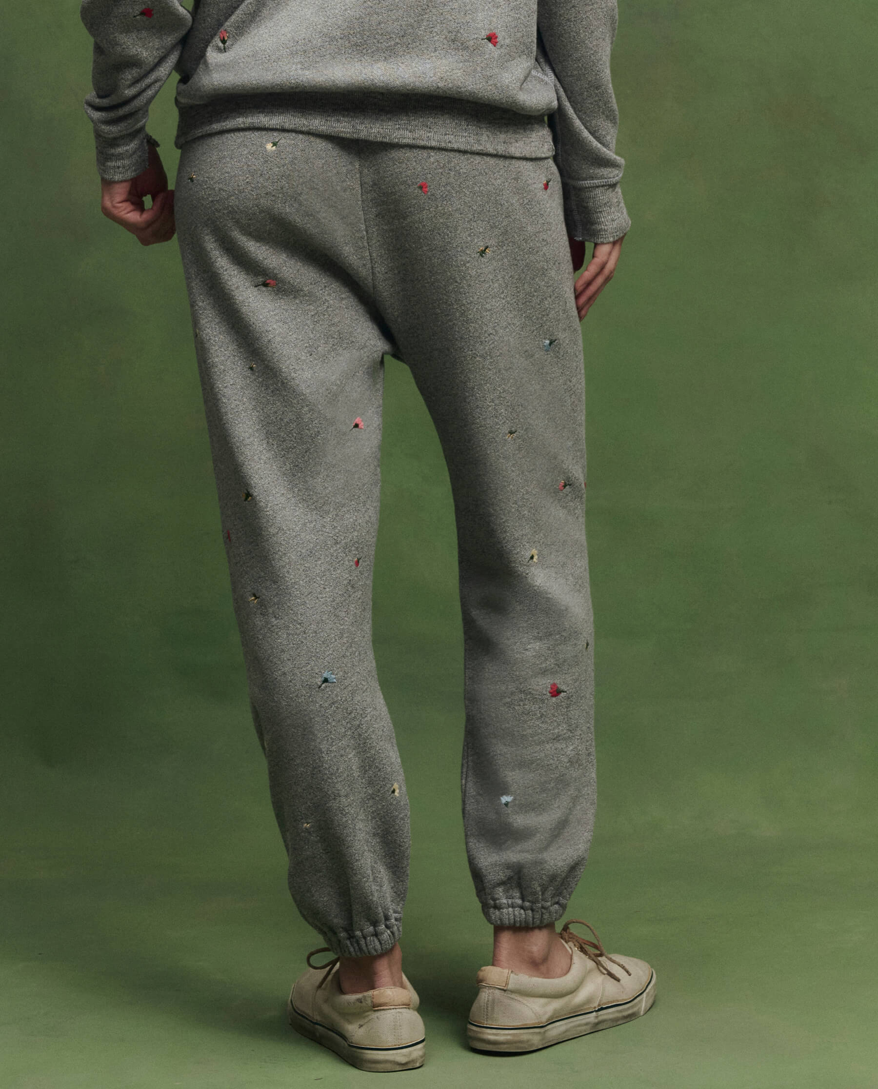 The Stadium Sweatpant w/ Tossed Floral Embroidery. -- Varsity Grey