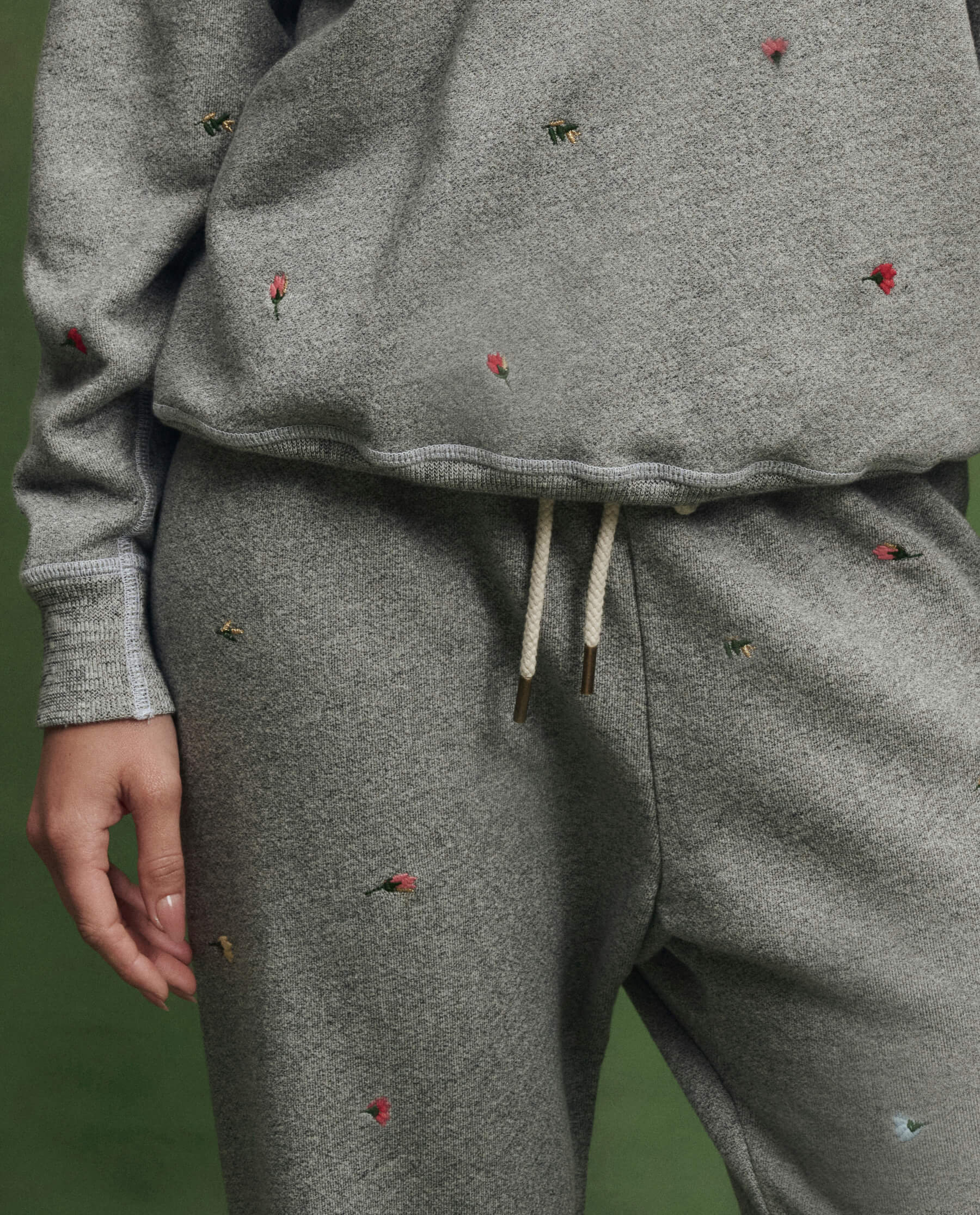 The Stadium Sweatpant w/ Tossed Floral Embroidery. -- Varsity Grey