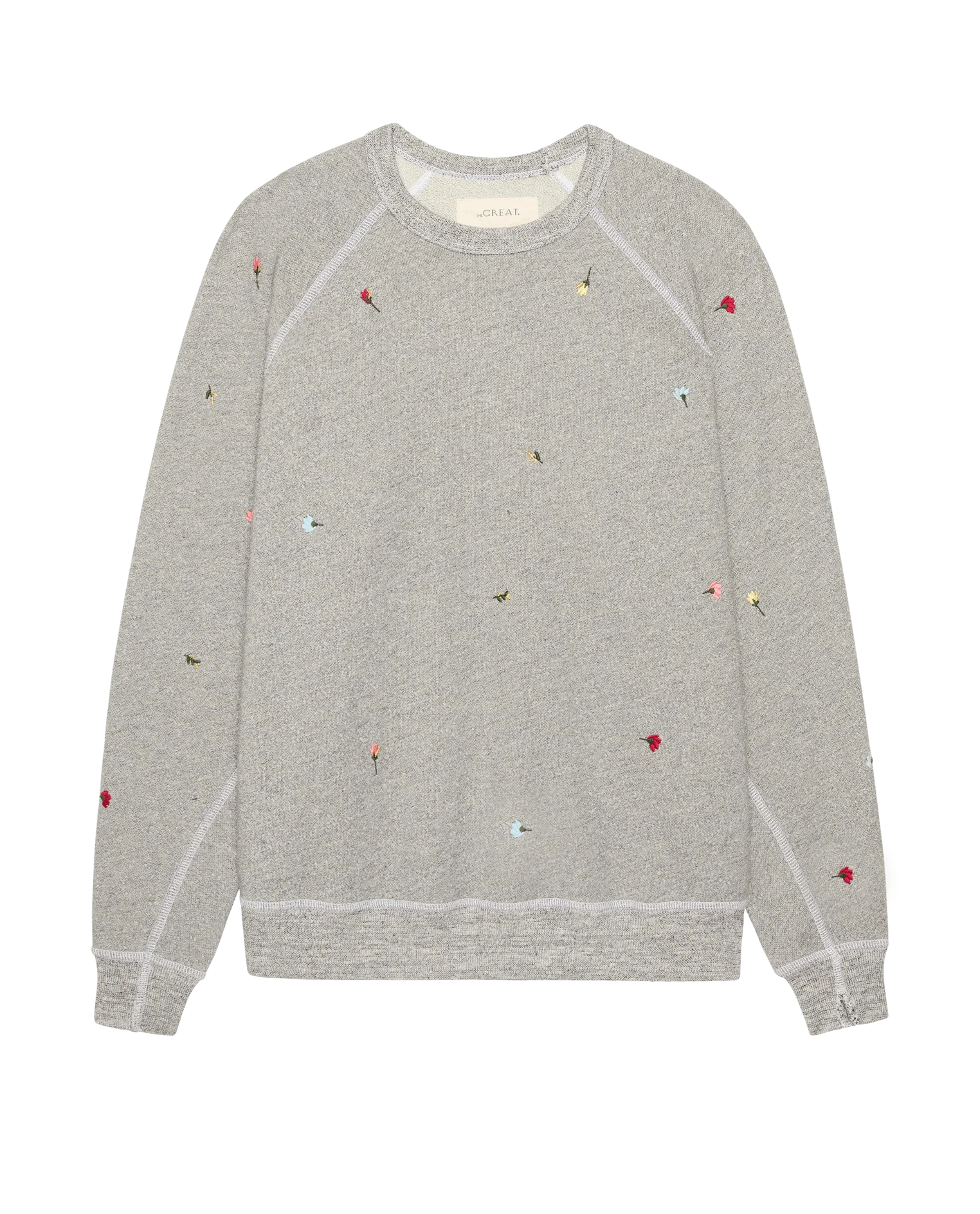 The College Sweatshirt w/ Tossed Floral Embroidery. -- Varsity Grey