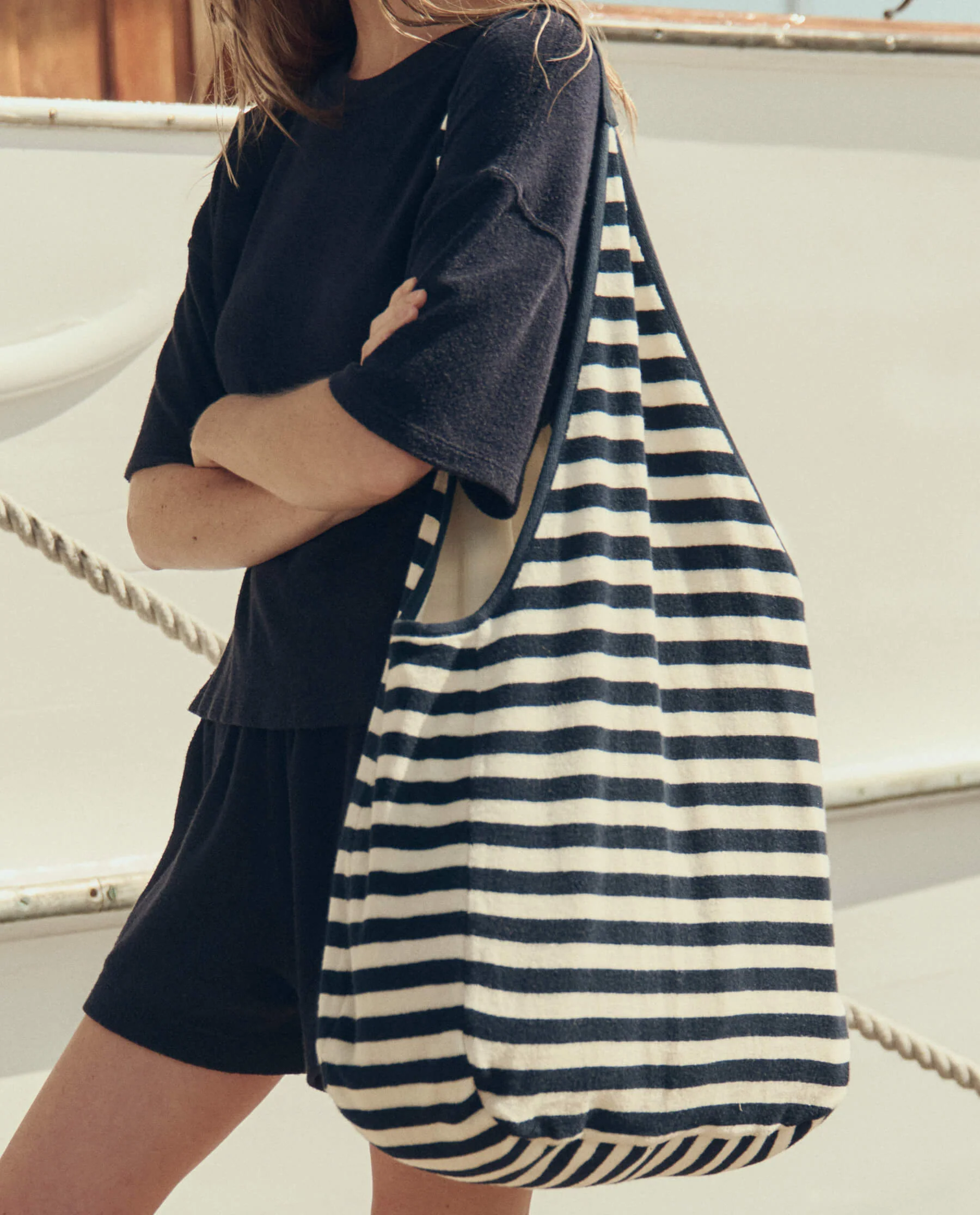 The Micro Terry Tote. -- Navy Shoreside Stripe
