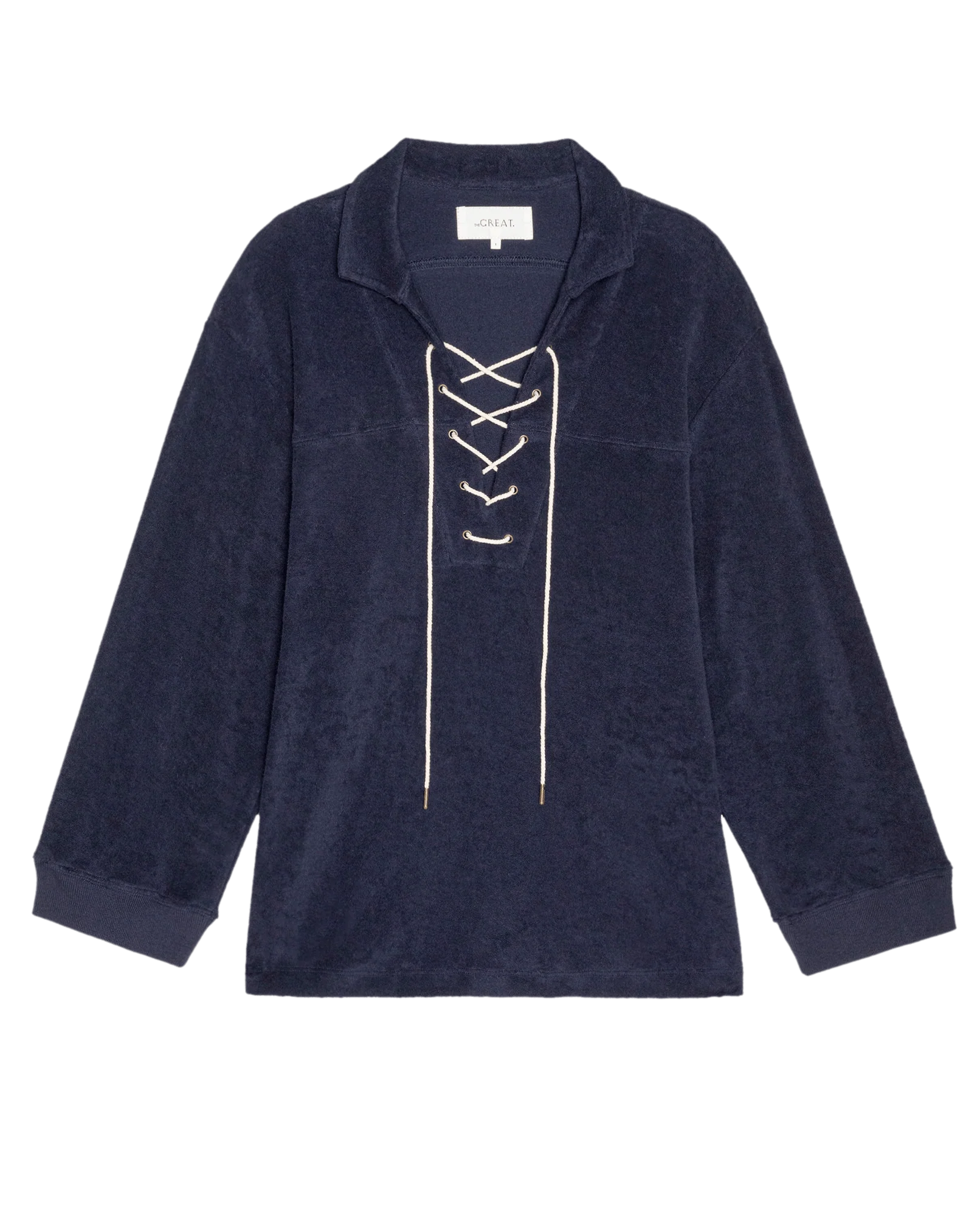 The Micro Terry Lace Up Tunic. -- Navy