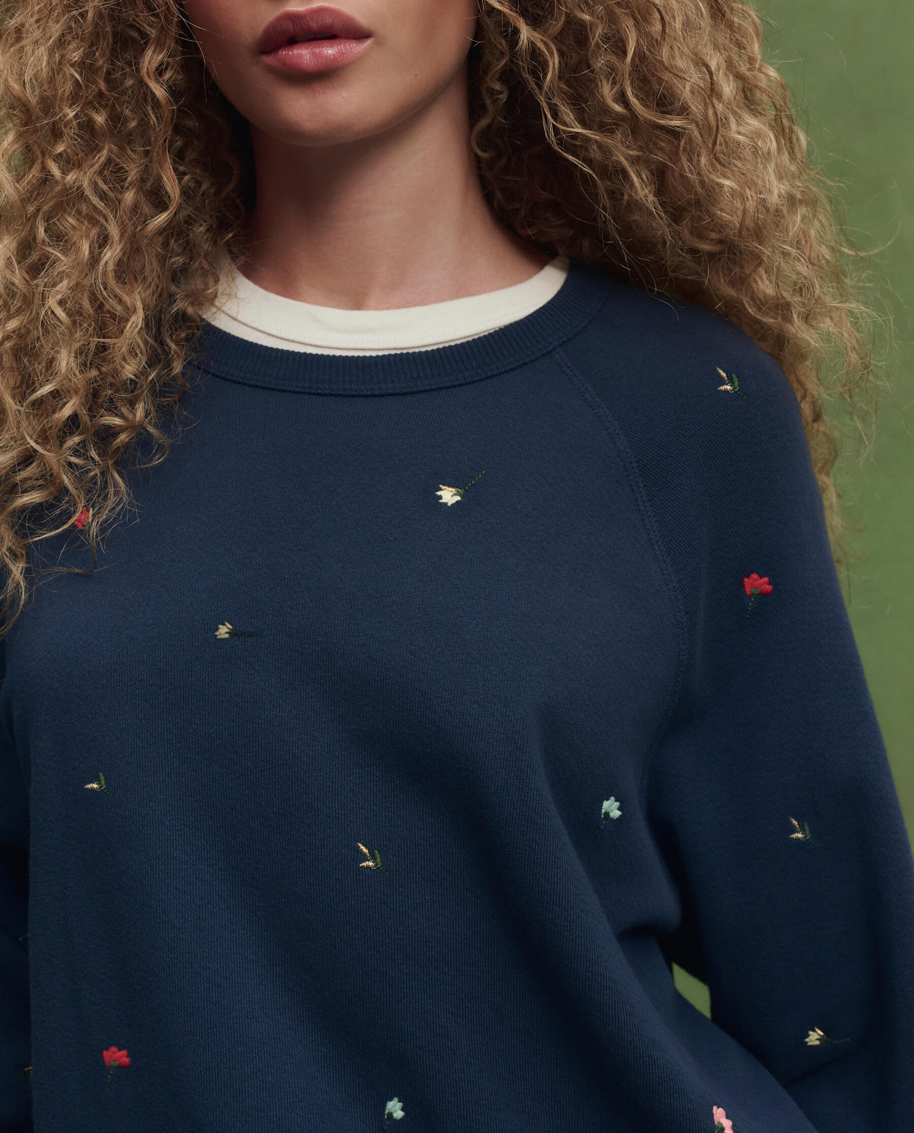 508-the-college-sweatshirt-w-tossed-floral-embroidery.-navy-1.jpg The College Sweatshirt w/ Tossed Floral Embroidery. -- Navy