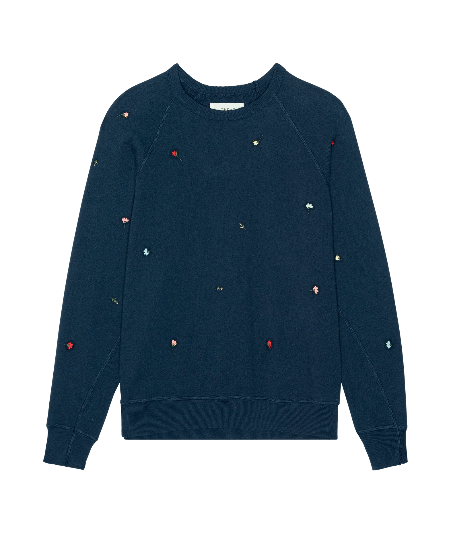 The College Sweatshirt w/ Tossed Floral Embroidery. -- Navy