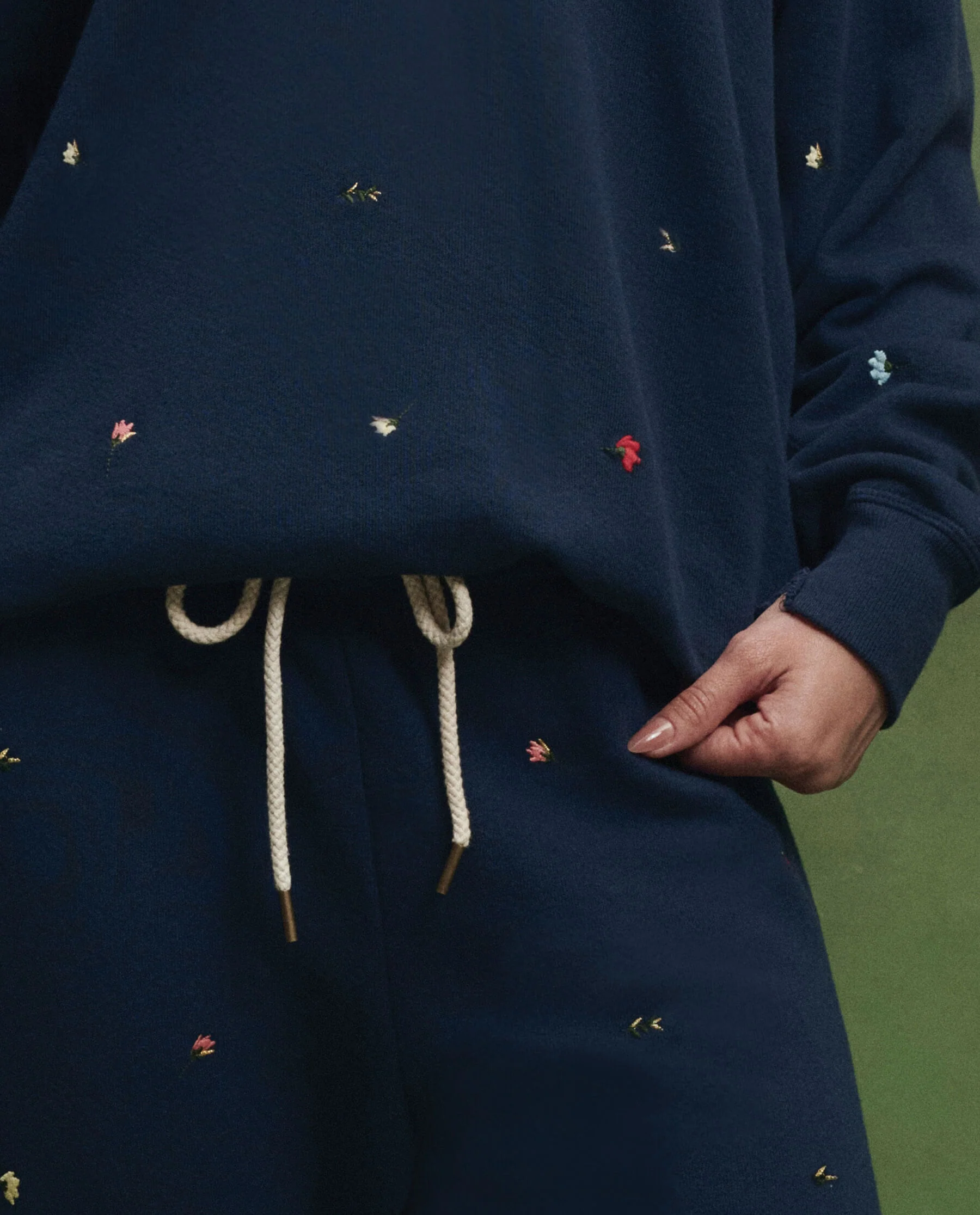 The Stadium Sweatpant w/ Tossed Floral Embroidery. -- Navy