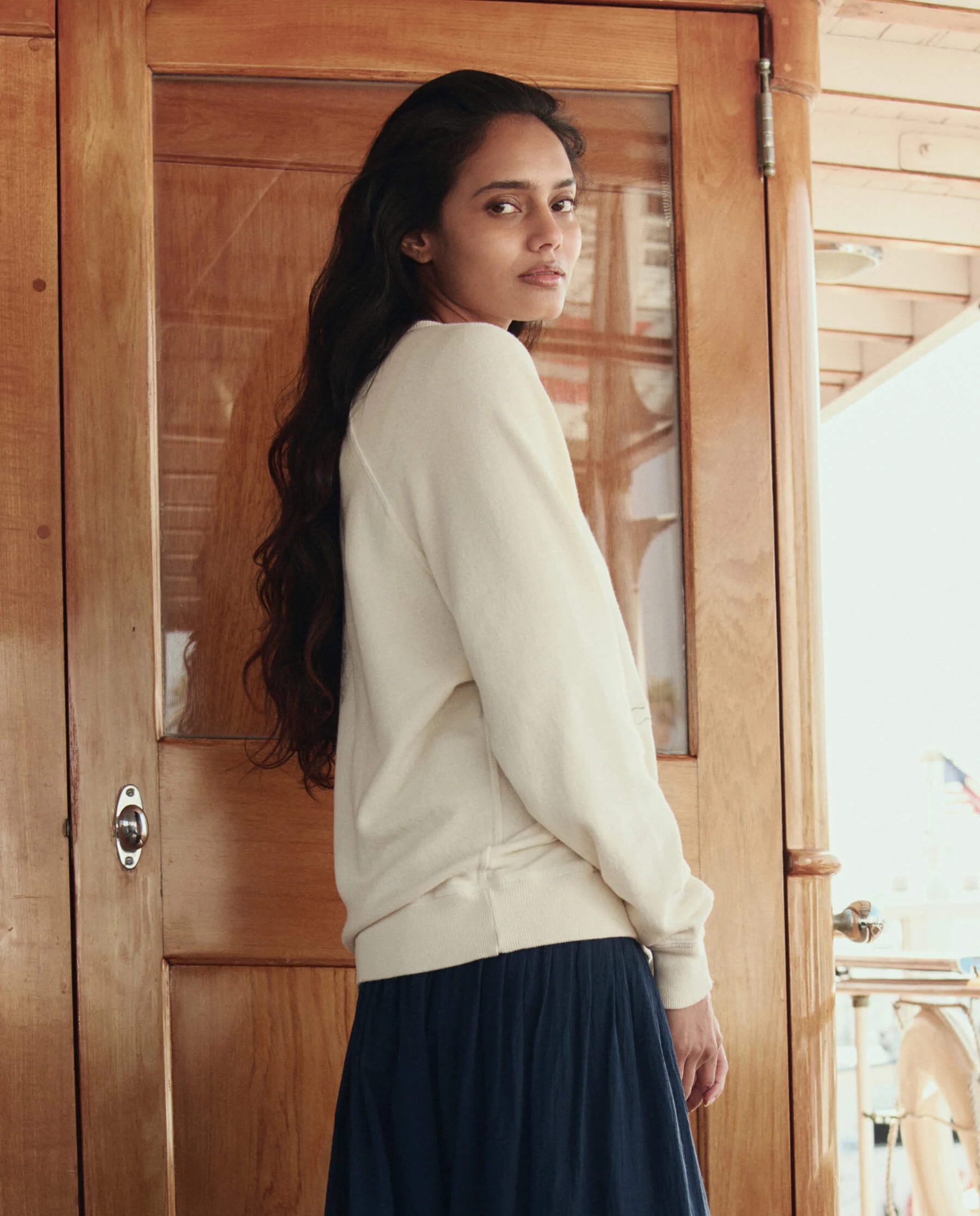 The College Sweatshirt w/ Smooth Sailin Graphic. -- Washed White