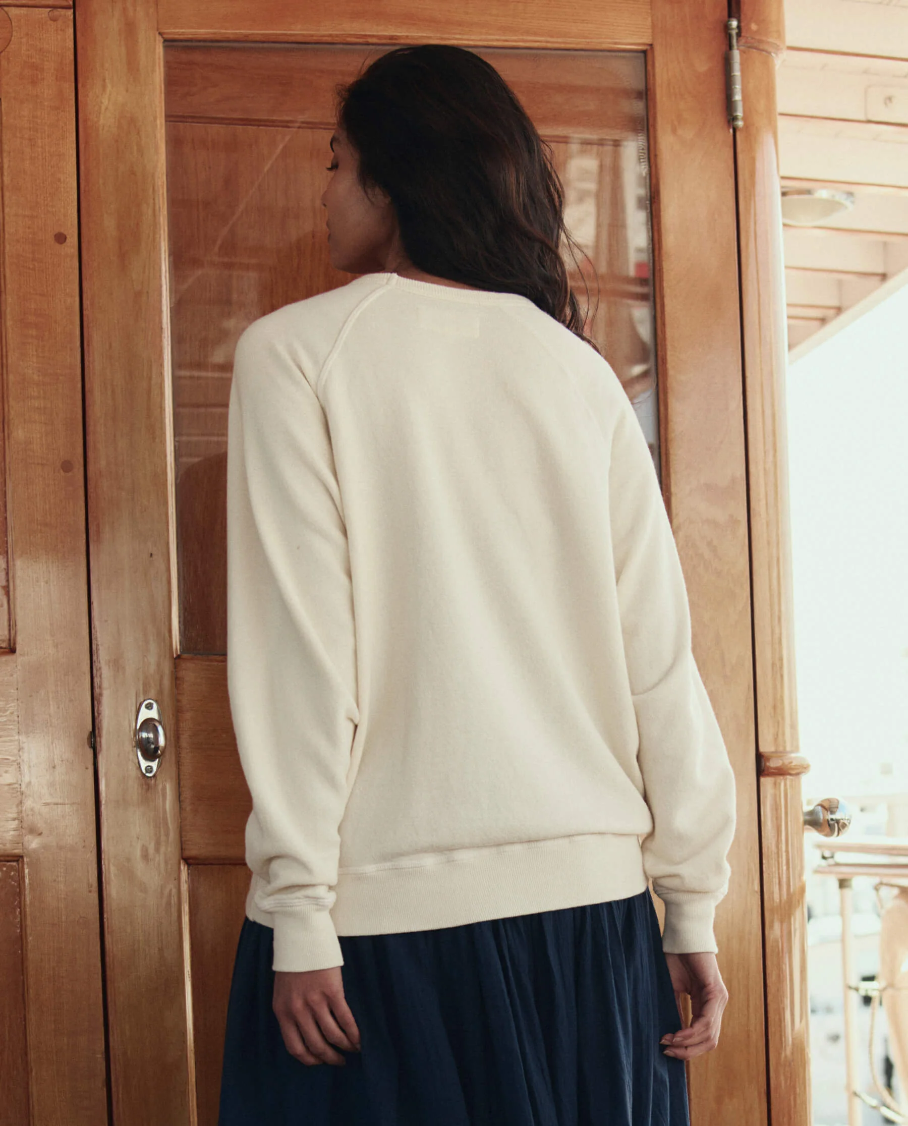 The College Sweatshirt w/ Smooth Sailin Graphic. -- Washed White