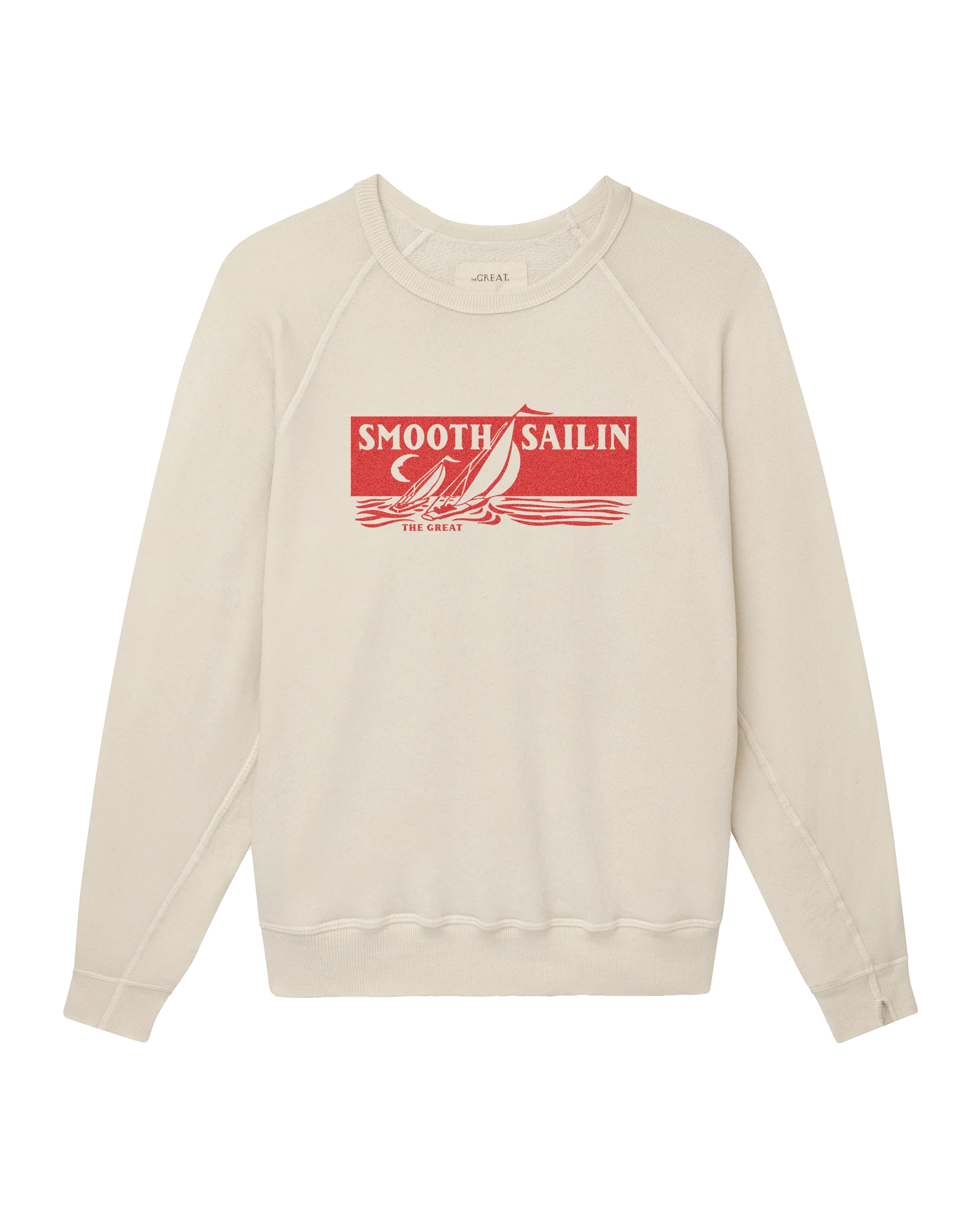 The College Sweatshirt w/ Smooth Sailin Graphic. -- Washed White