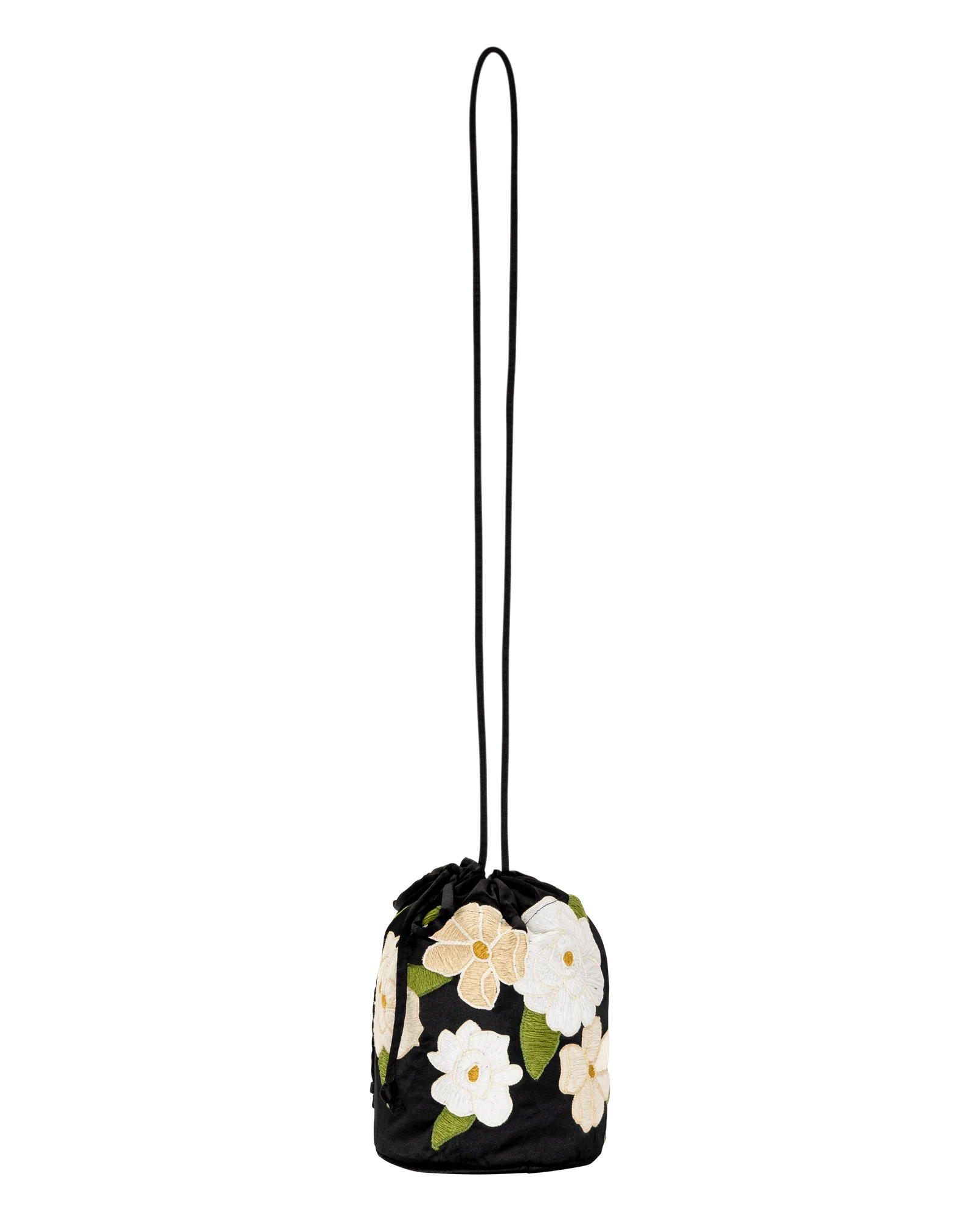 The Embroidered Cinched Bucket Bag. -- Black