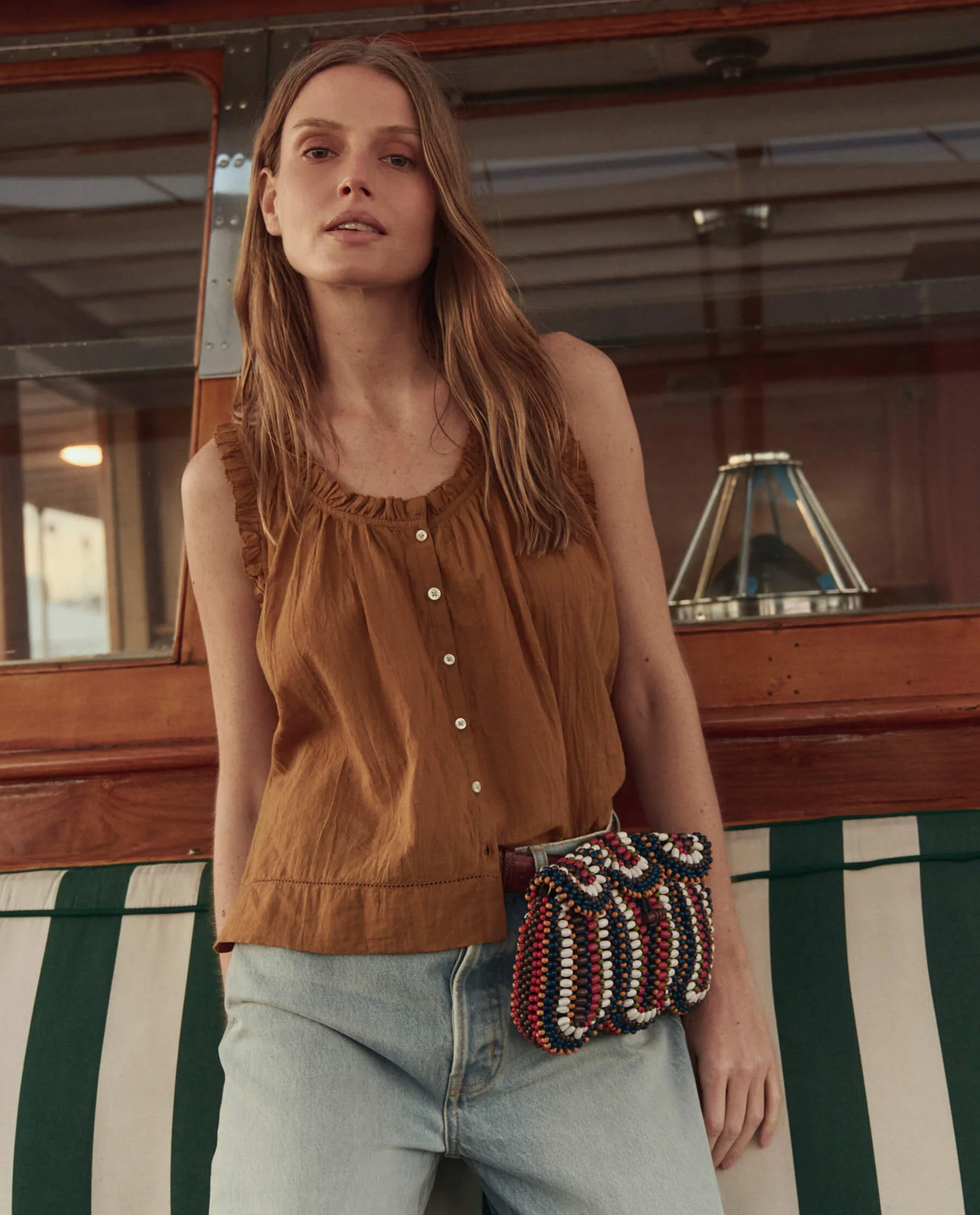 The Beaded Clutch. -- Cabana Stripe