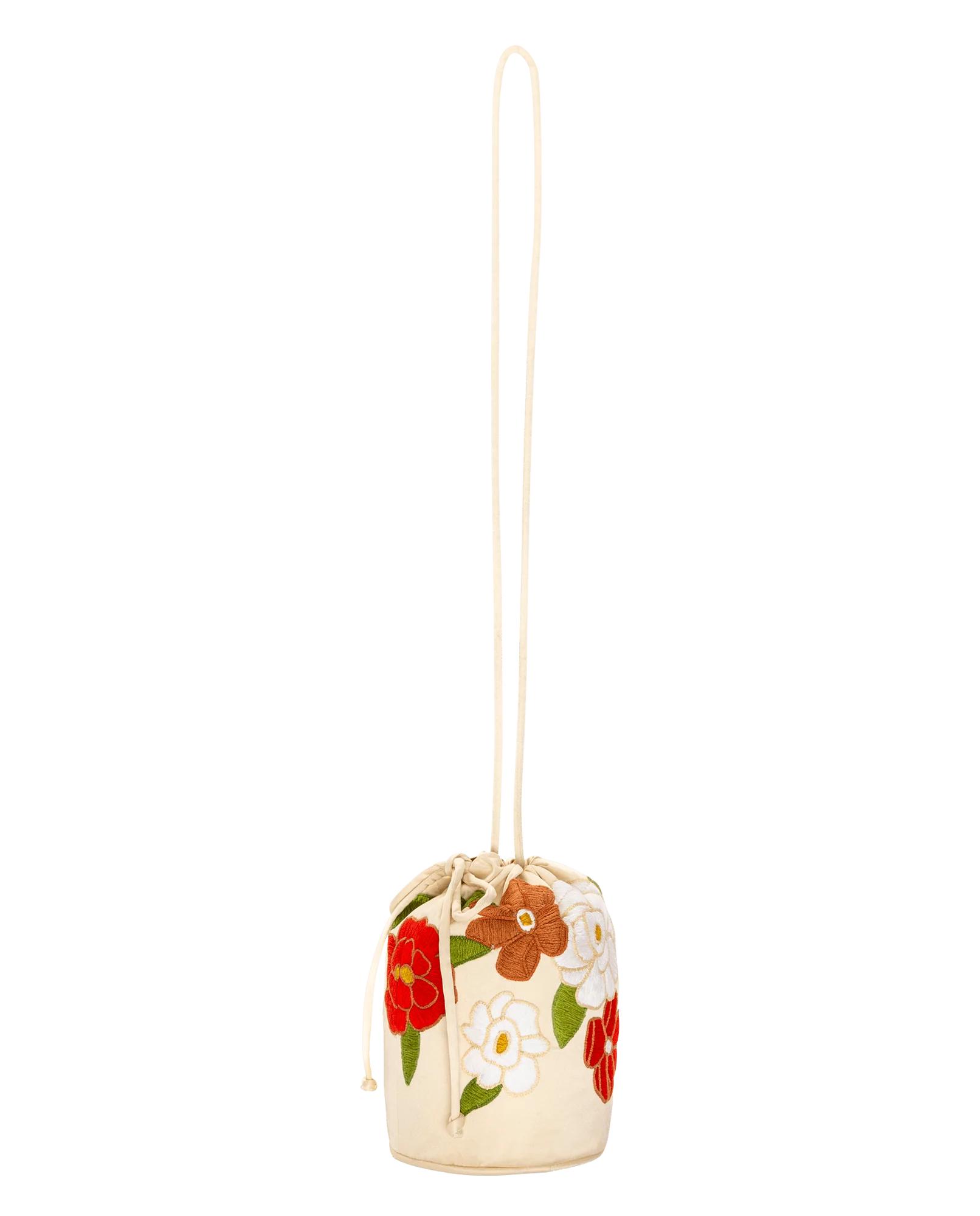 The Embroidered Cinched Bucket Bag. -- White