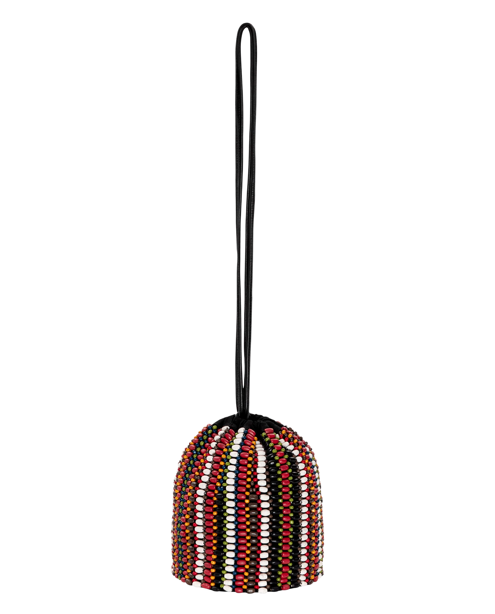 The Beaded Cinched Bucket Bag. -- Cabana Stripe