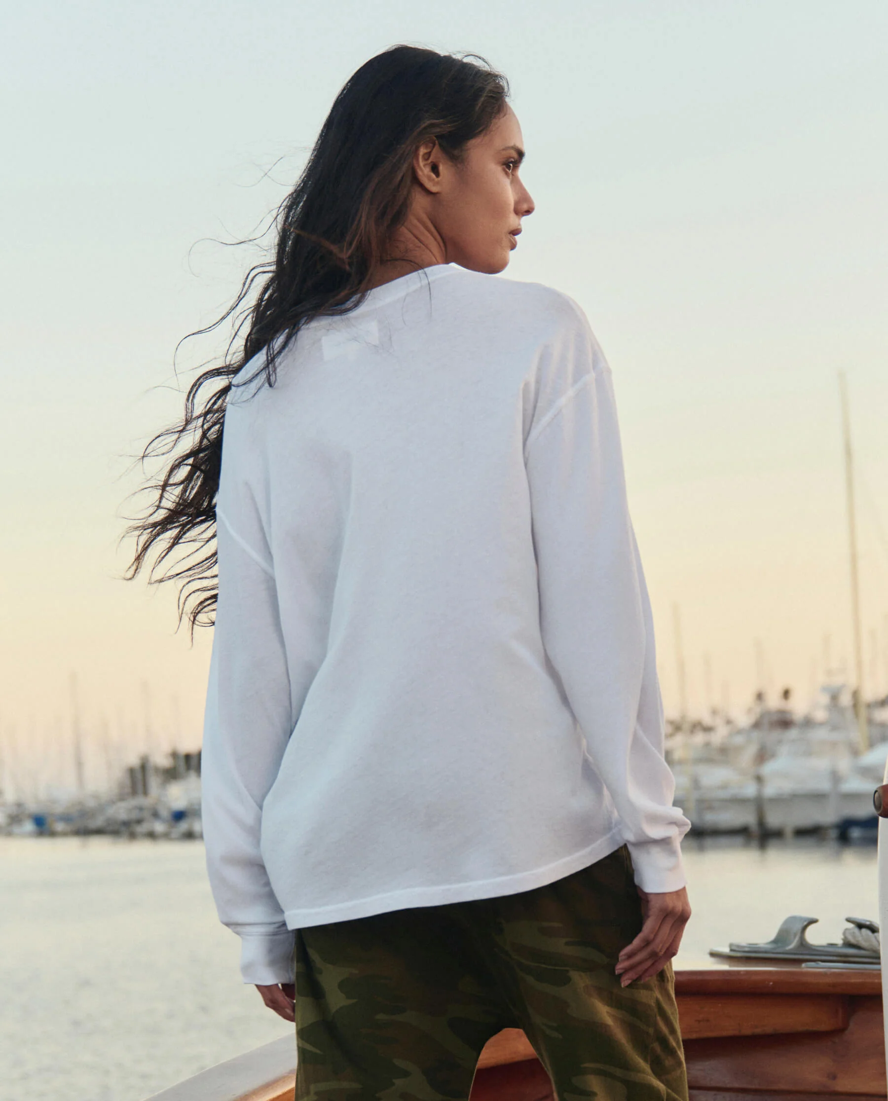 The Long Sleeve Relaxed Crew w/ Windy Shore Graphic. -- True White