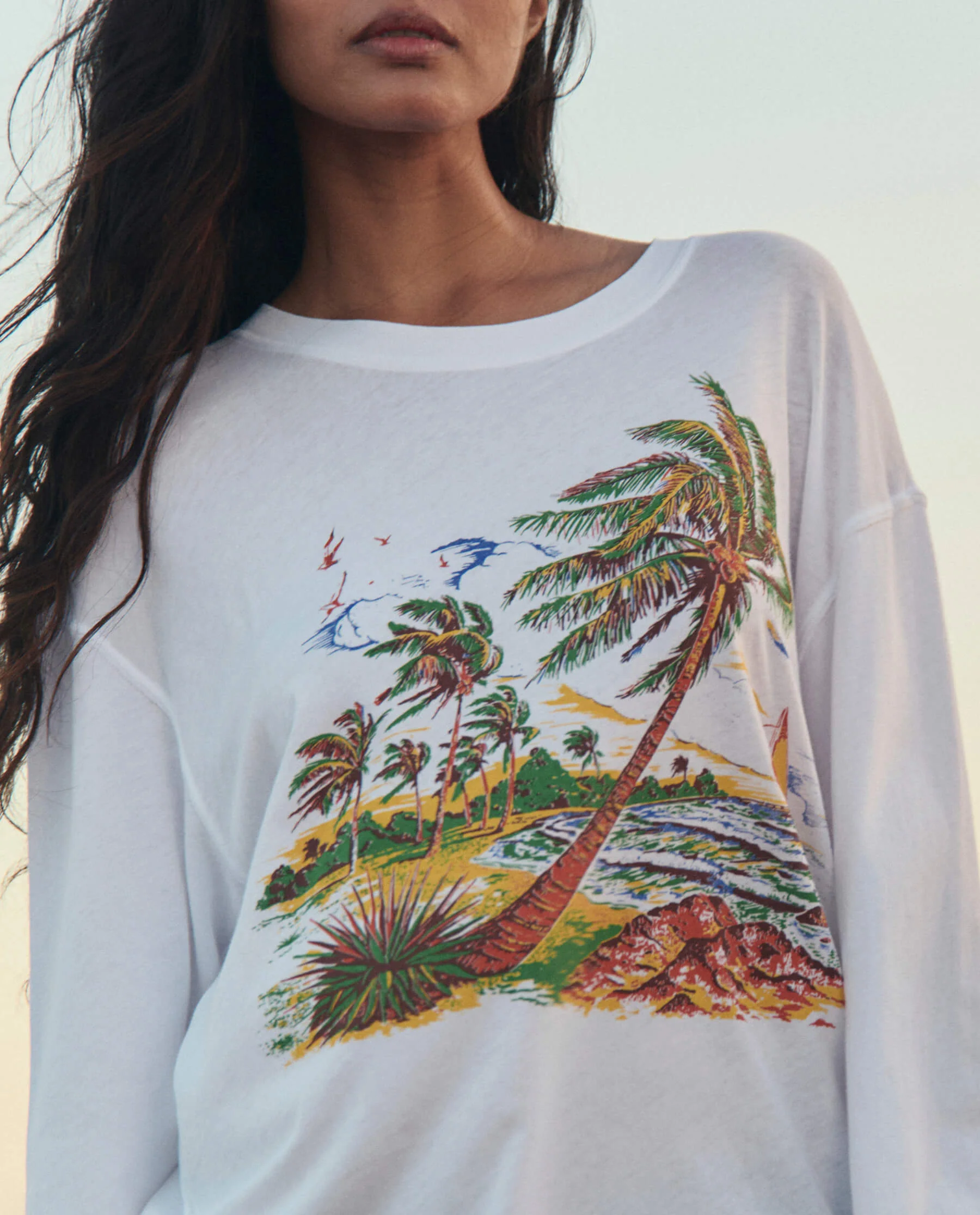 The Long Sleeve Relaxed Crew w/ Windy Shore Graphic. -- True White