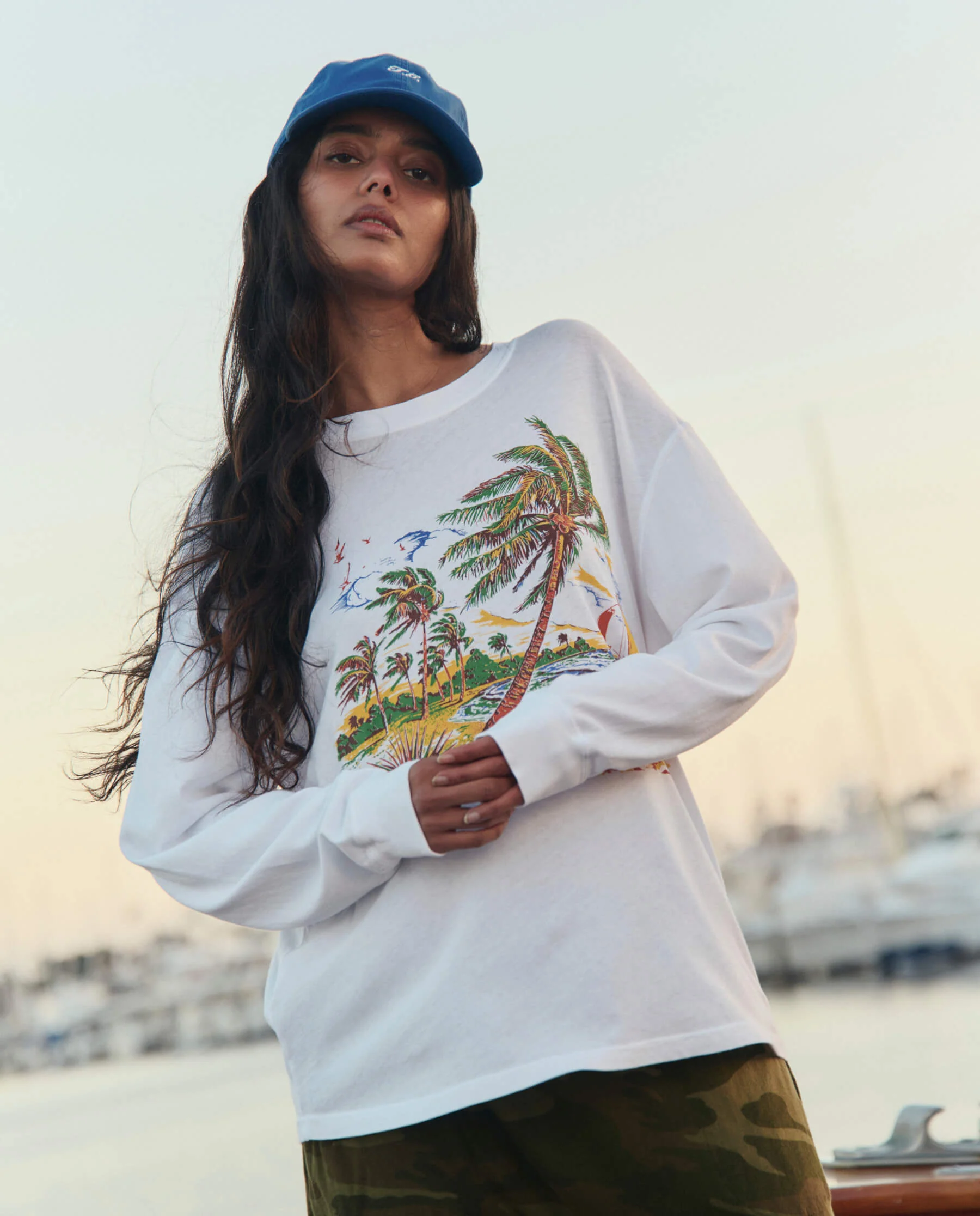 The Long Sleeve Relaxed Crew w/ Windy Shore Graphic. -- True White