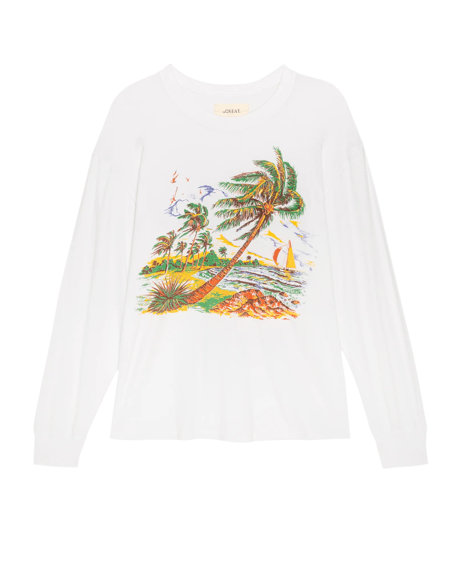 The Long Sleeve Relaxed Crew w/ Windy Shore Graphic. -- True White