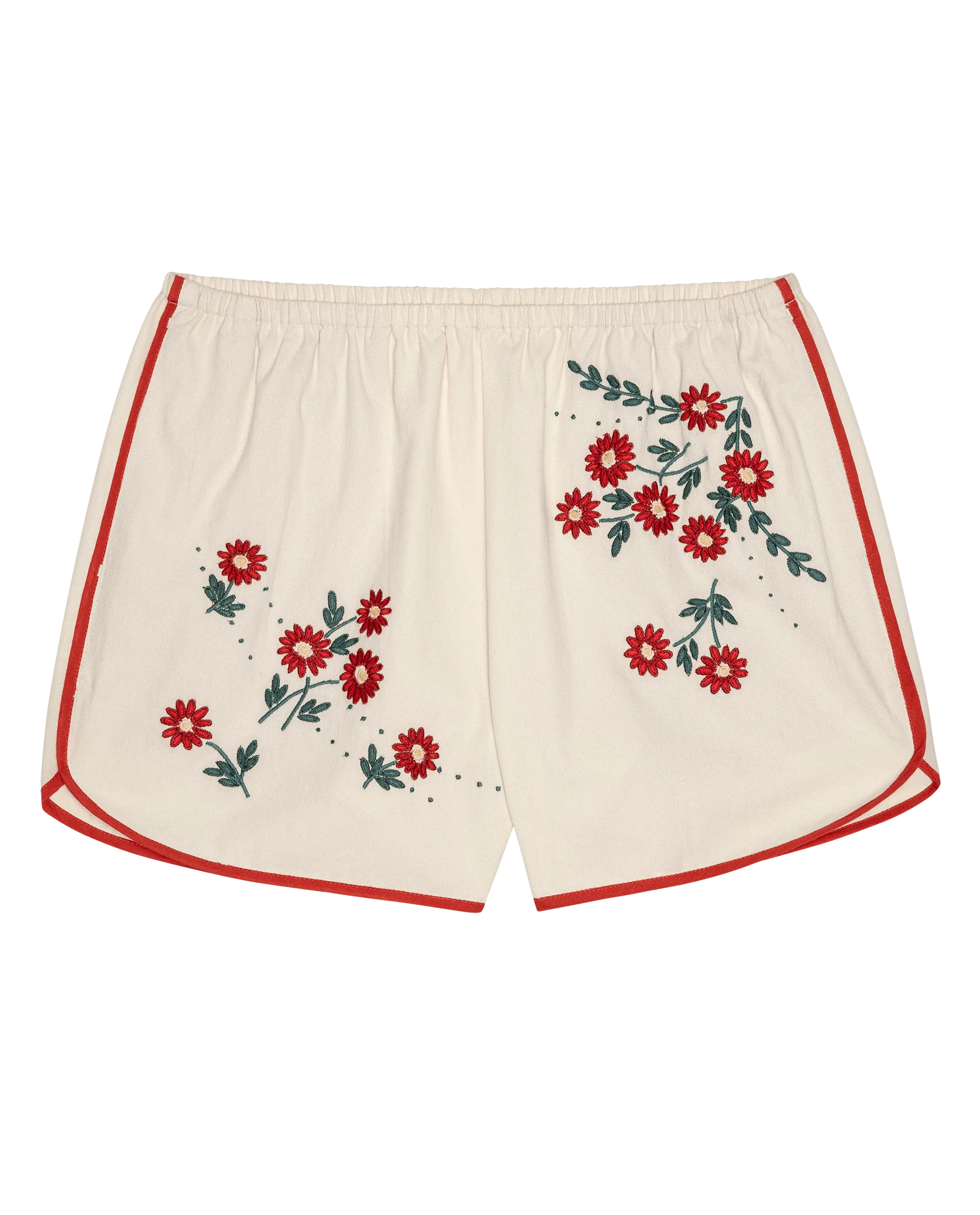 The Dolphin Short. -- Natural With Field Floral Emb