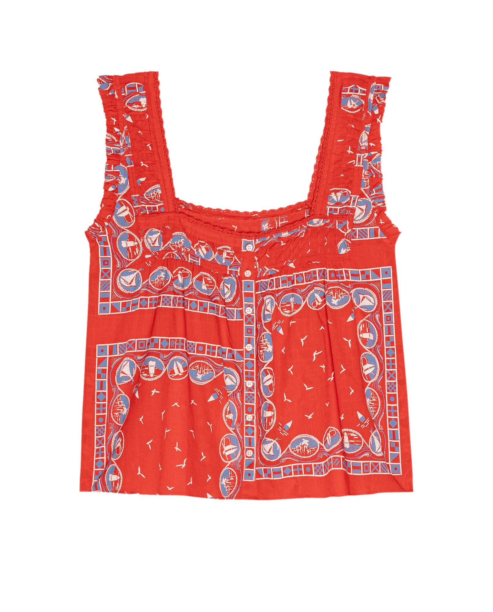 The Victorian Pleat Tank. -- Red Sailboat Bandana
