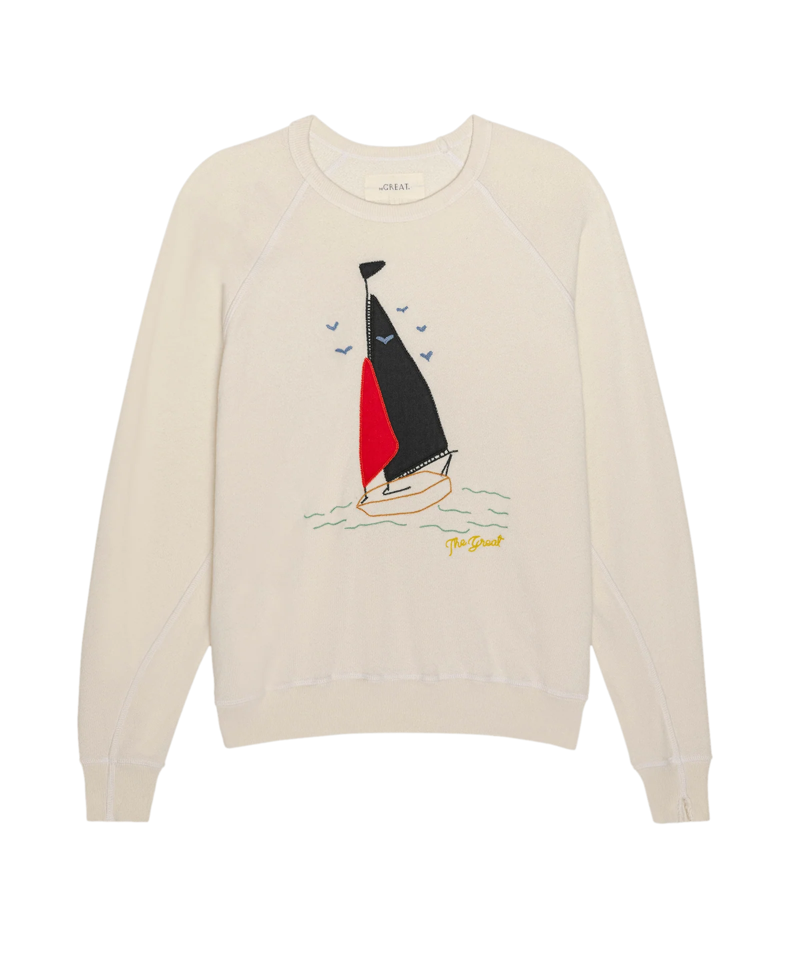 The College Sweatshirt w/ Sailing Boat Applique. -- Washed White