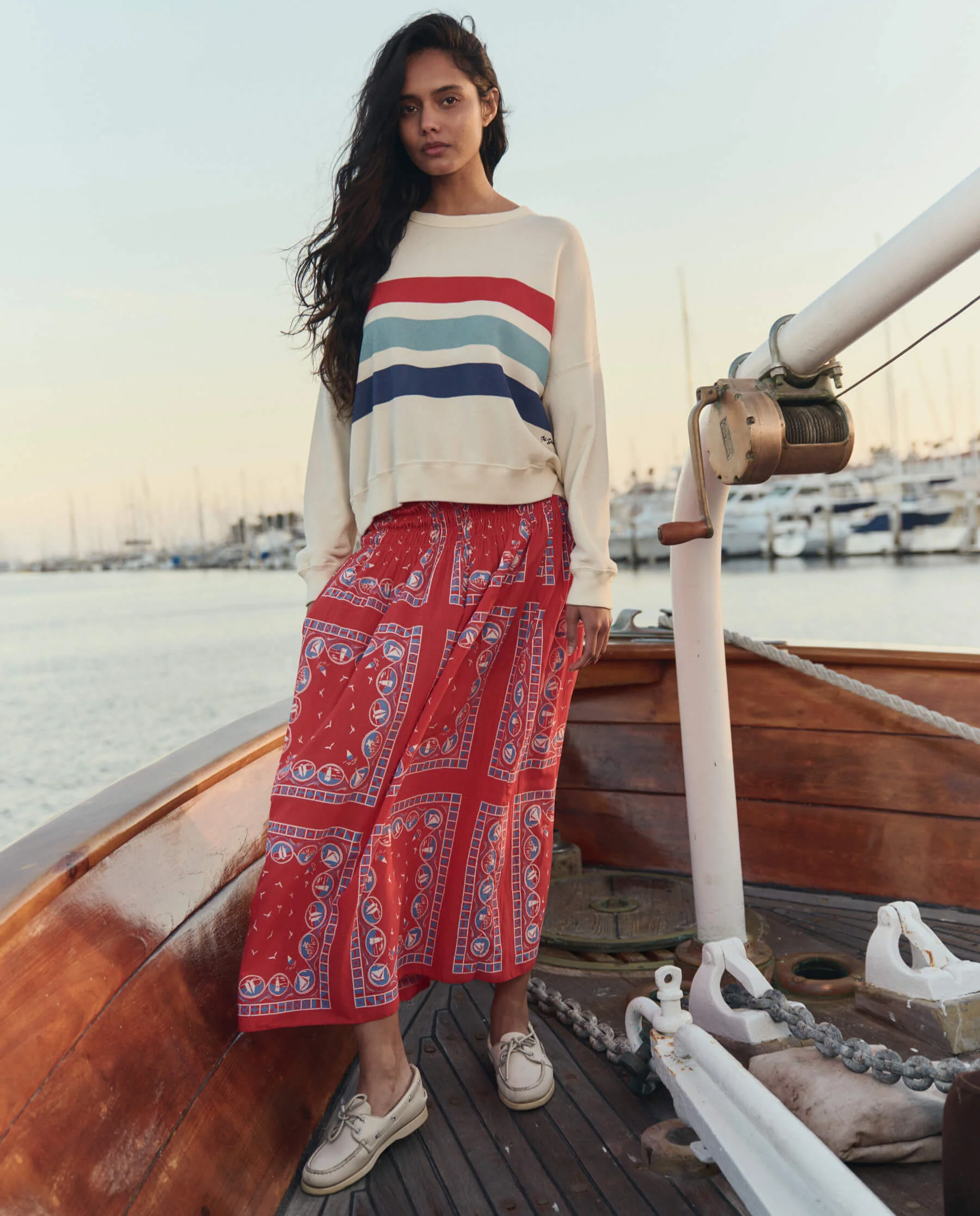 The Teammate Sweatshirt w/ Saltwater Stripe. -- Washed White