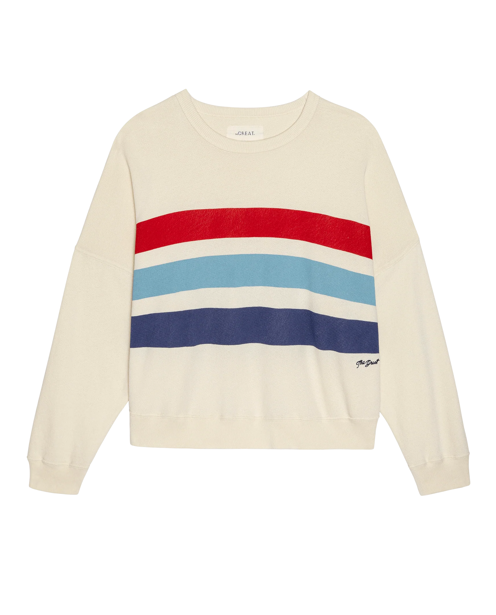The Teammate Sweatshirt w/ Saltwater Stripe. -- Washed White