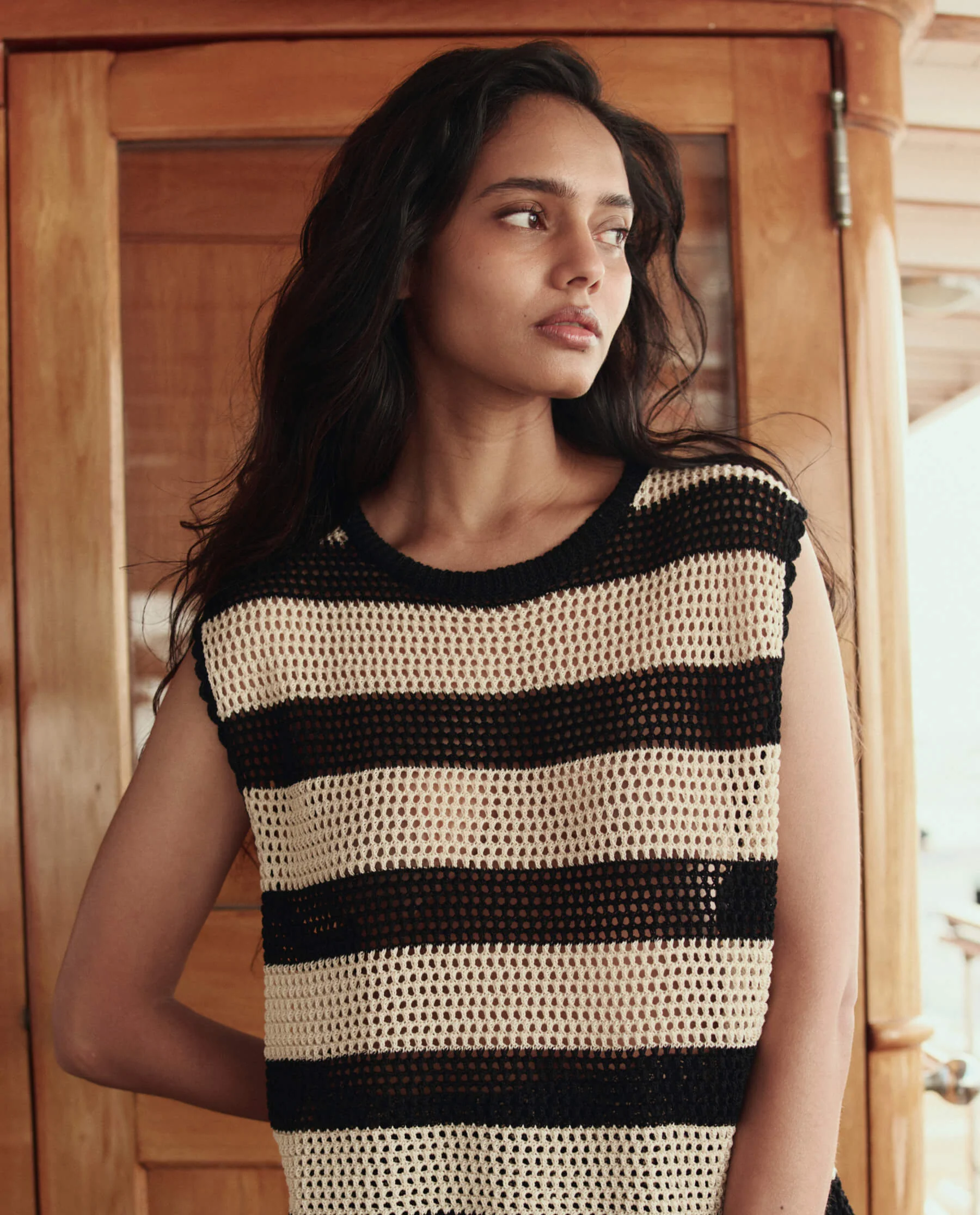 The Crochet Sweater Shell. -- Black And Cream