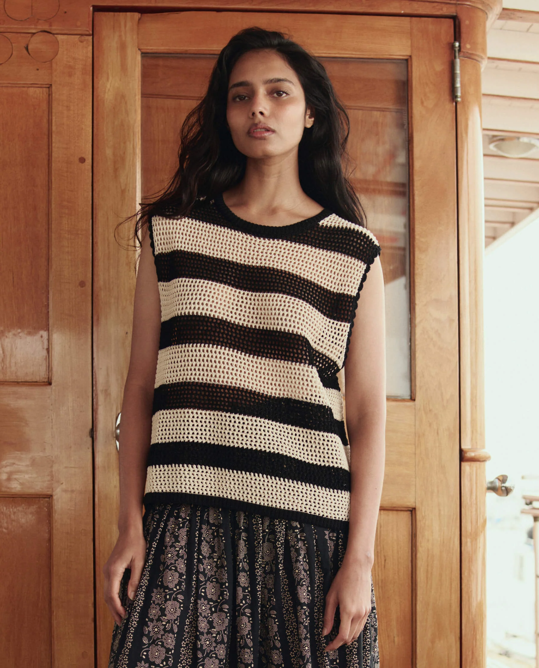 The Crochet Sweater Shell. -- Black And Cream