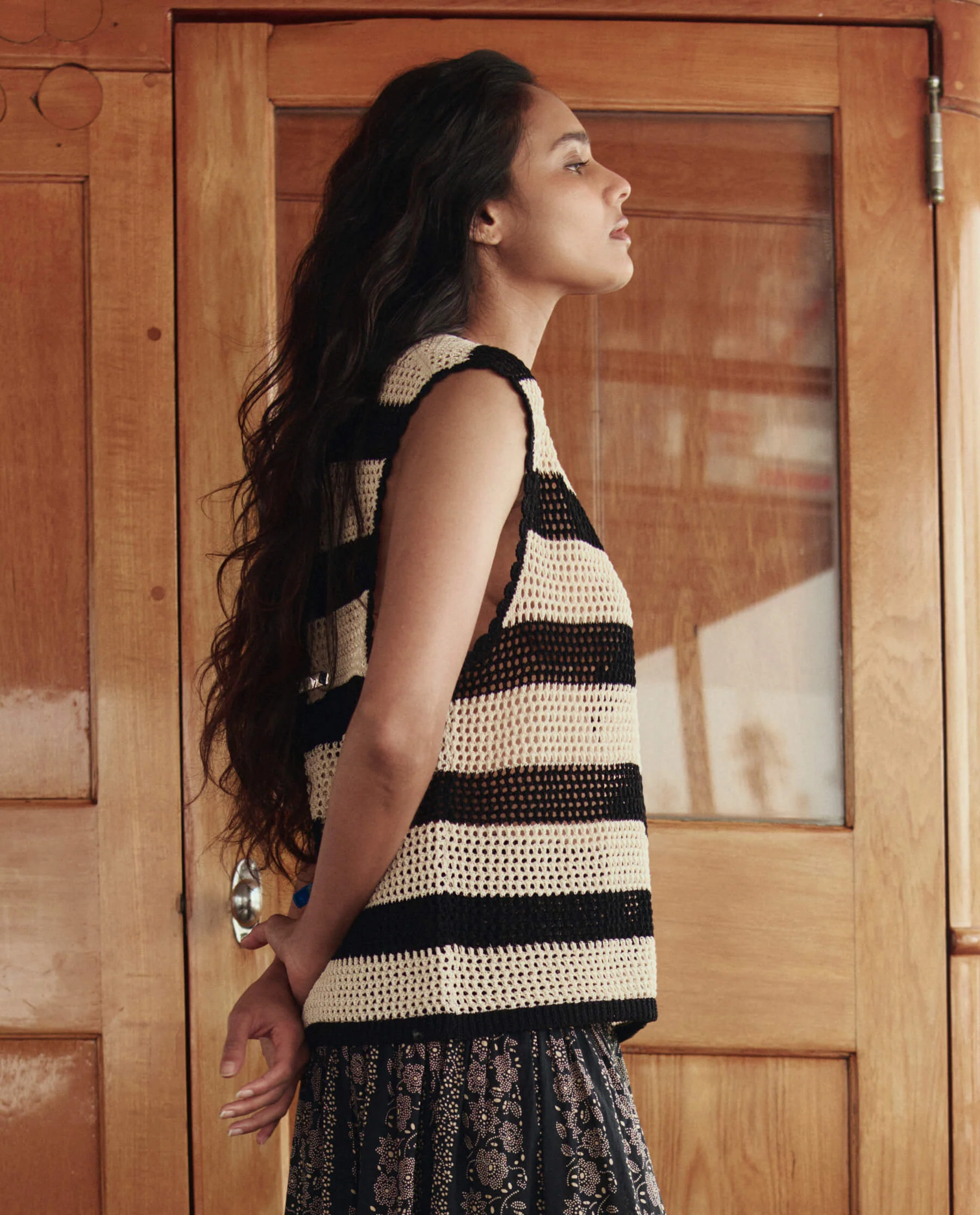 The Crochet Sweater Shell. -- Black And Cream