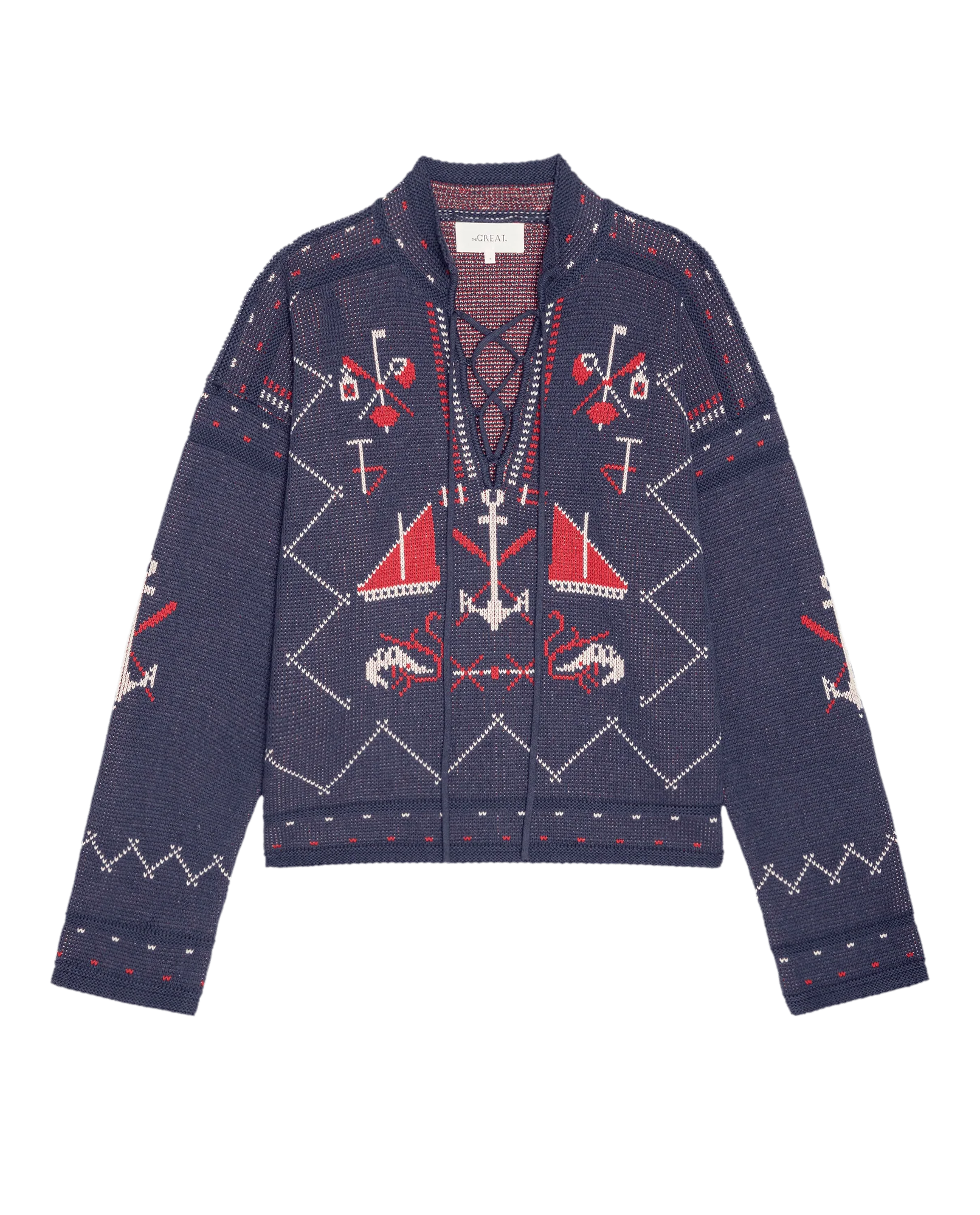 The Fisherman Laceup Pullover. -- Navy