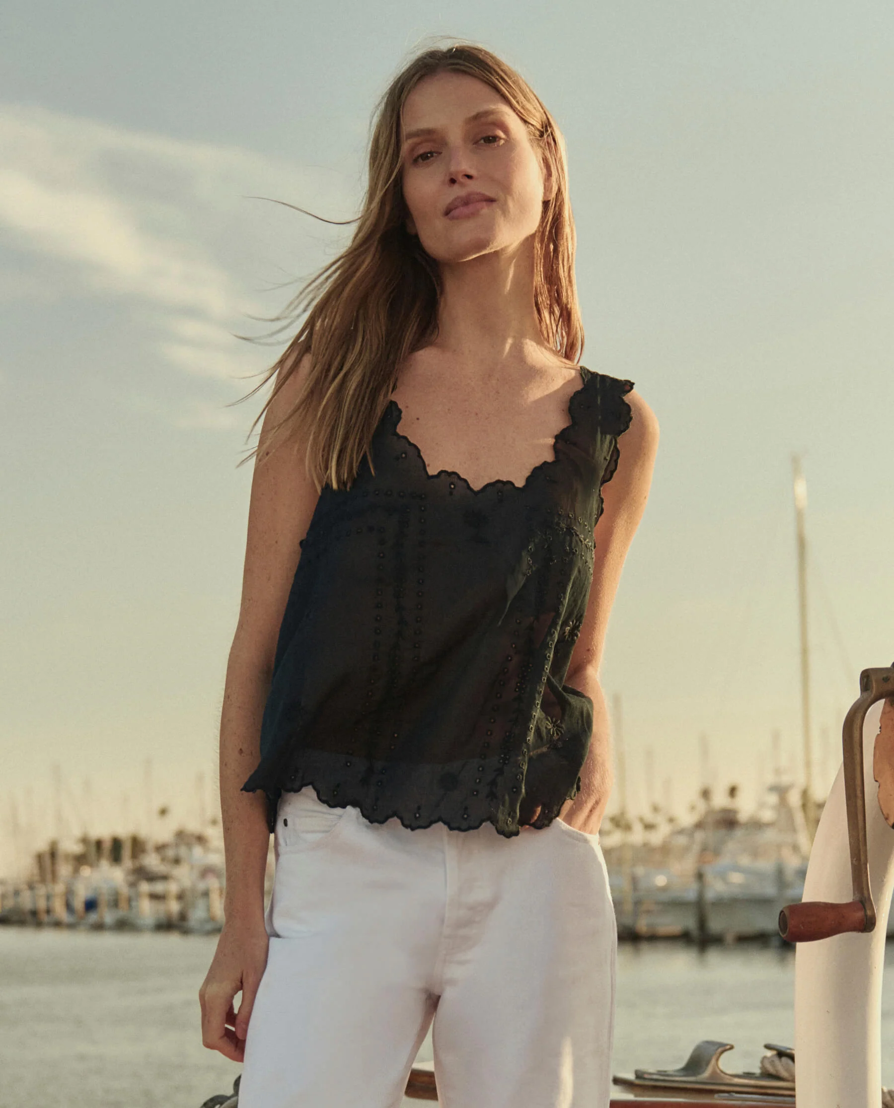 The Scalloped Eyelet Tank. -- Black
