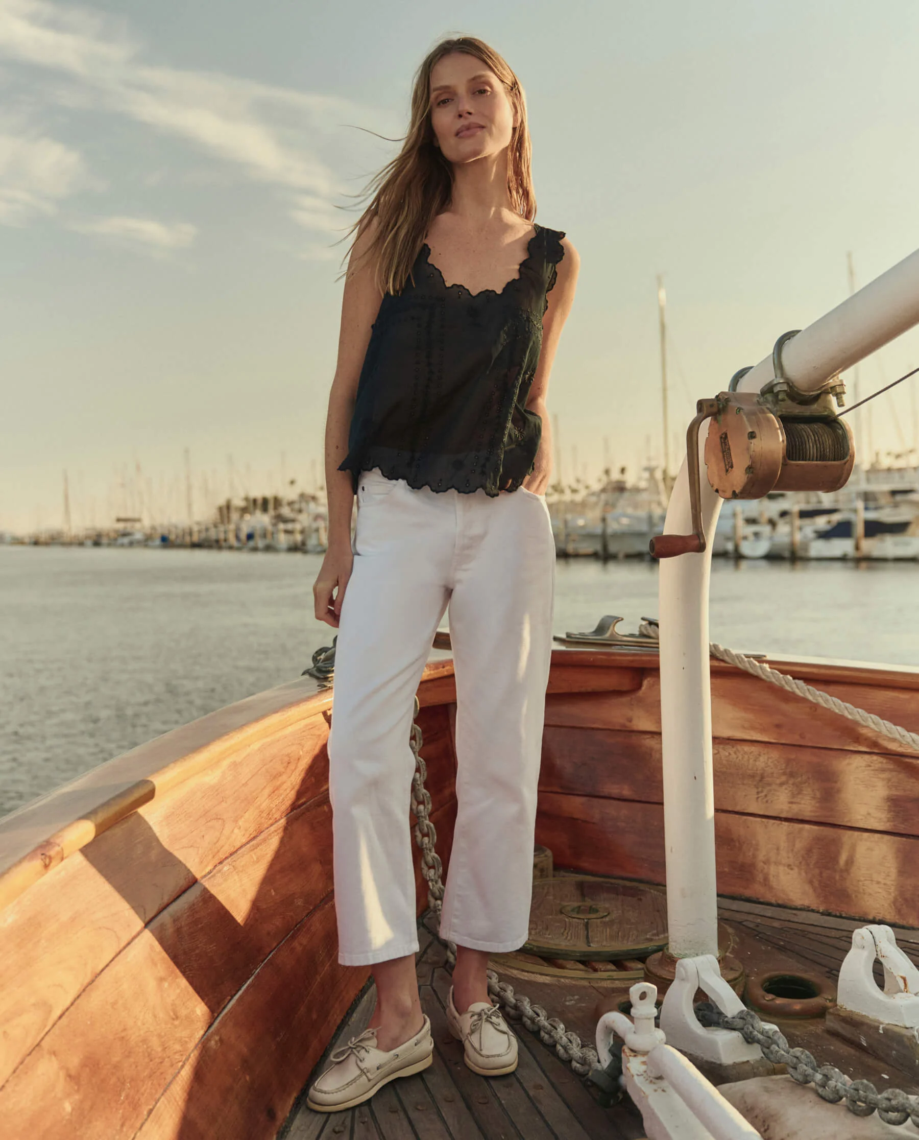 The Scalloped Eyelet Tank. -- Black