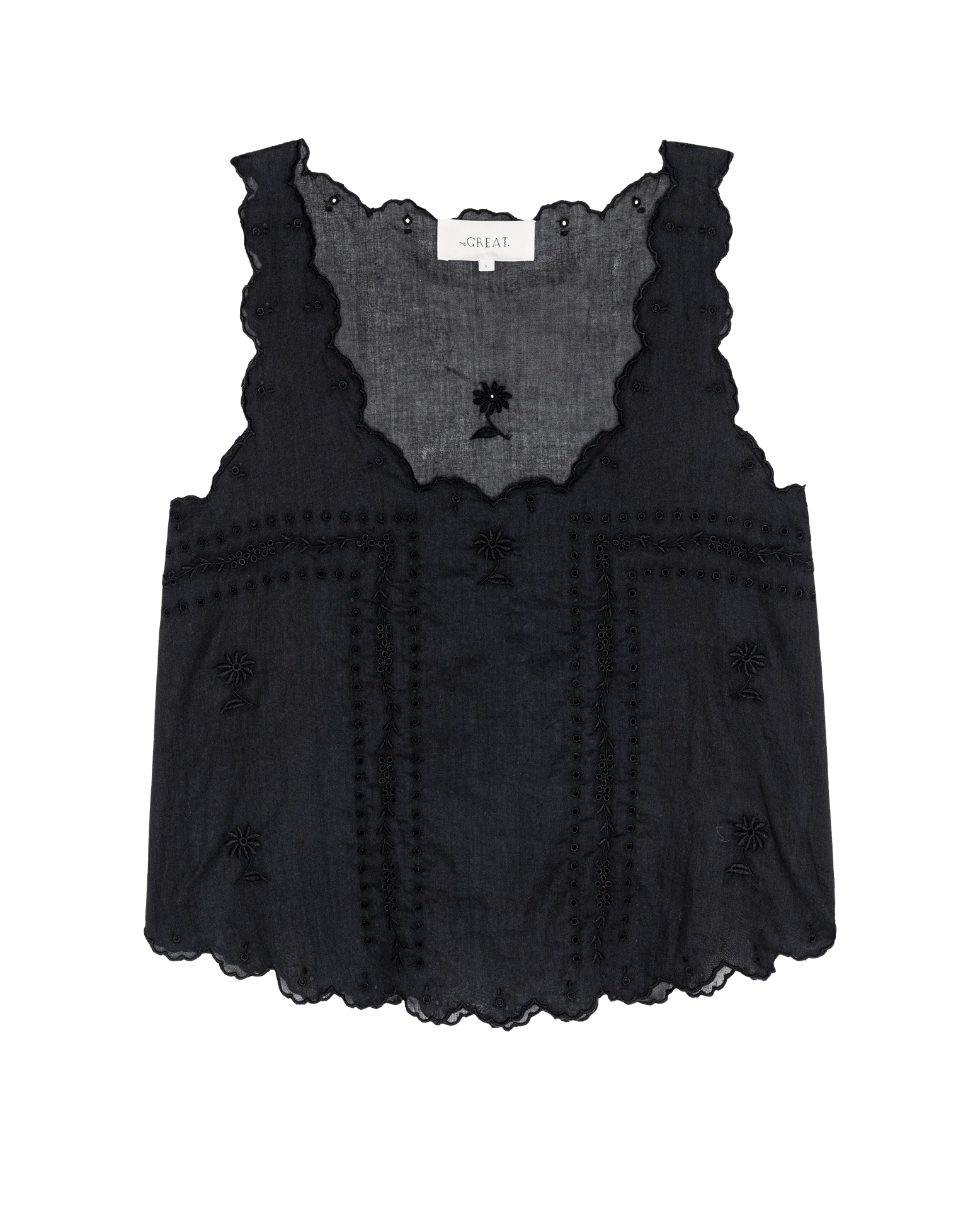 The Scalloped Eyelet Tank. -- Black