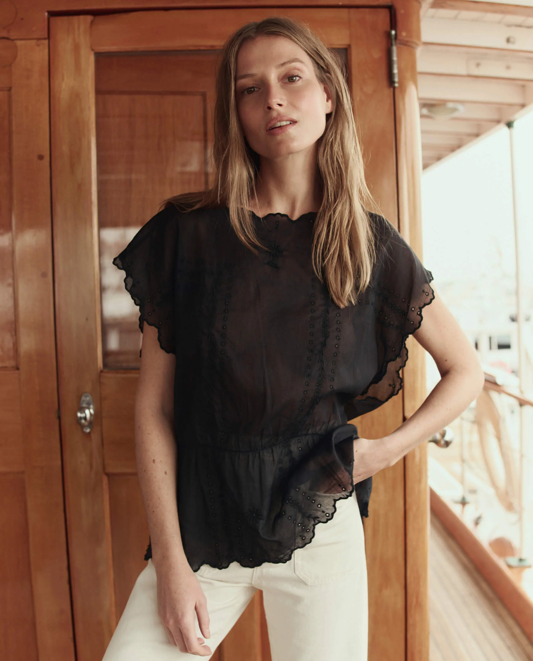 The Scalloped Eyelet Tunic. -- Black