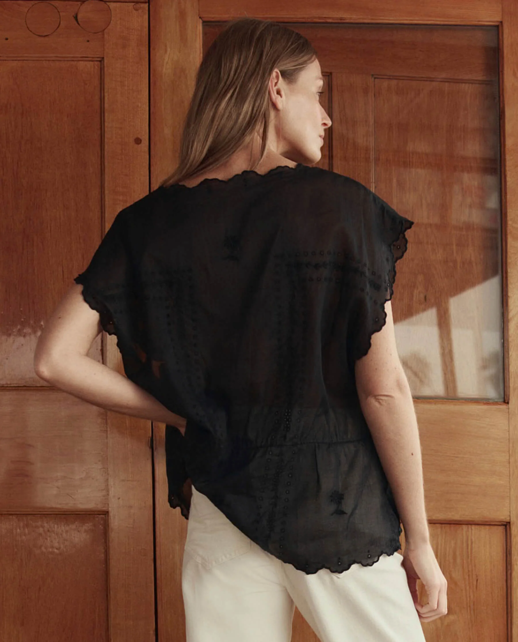 The Scalloped Eyelet Tunic. -- Black