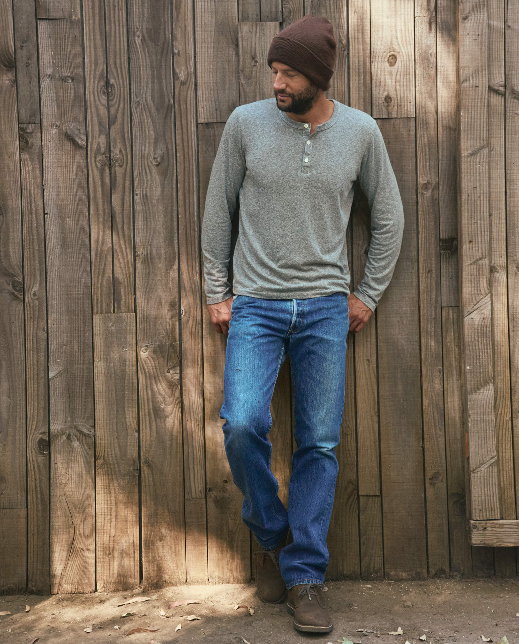 702-the-men-s-slim-henley.-heather-grey-2.jpg The Men's Slim Henley. -- Heather Grey