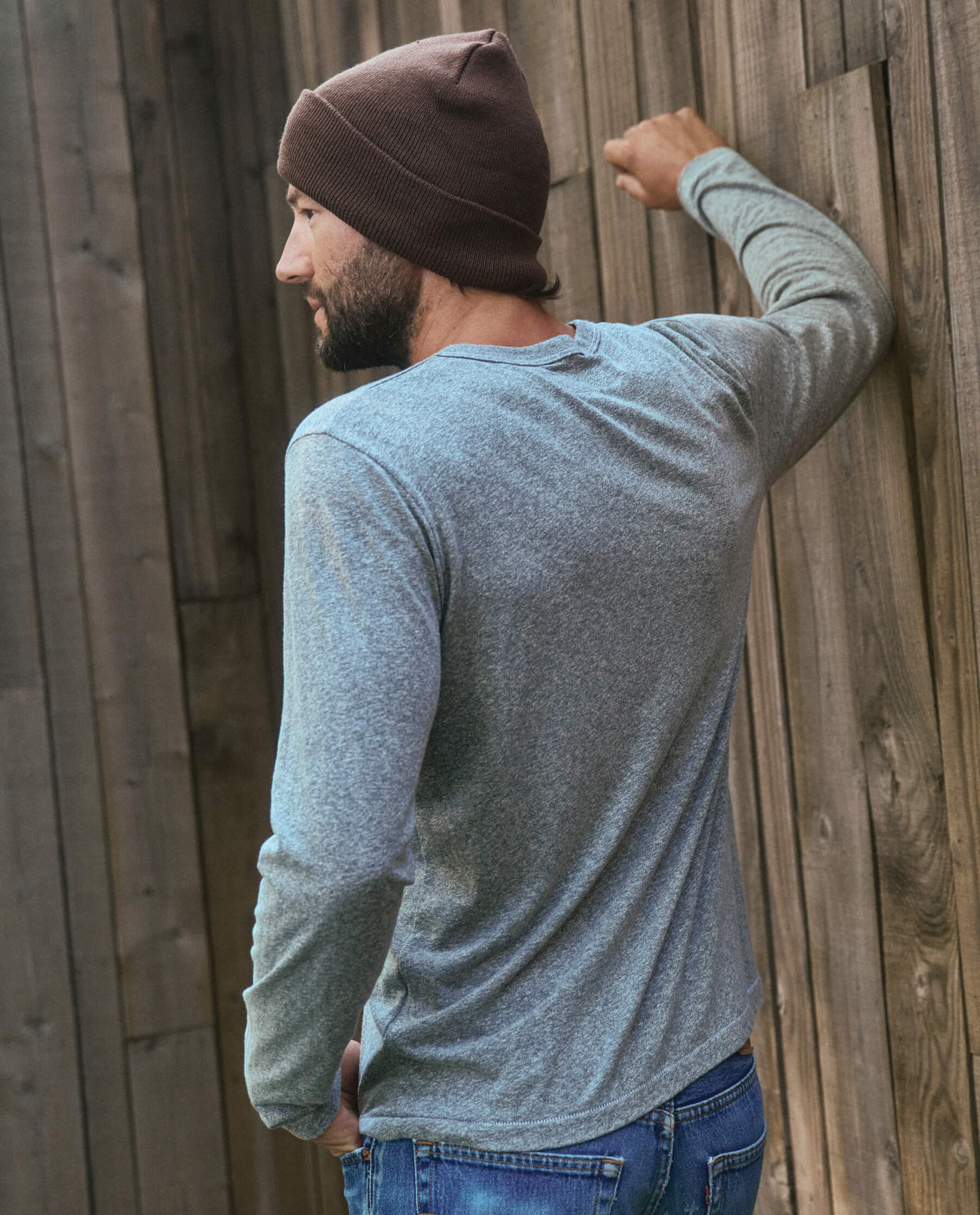 702-the-men-s-slim-henley.-heather-grey-3.jpg The Men's Slim Henley. -- Heather Grey