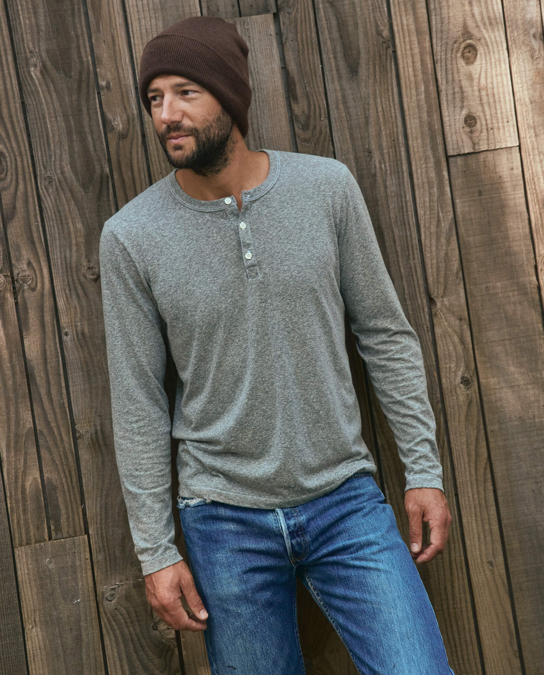 702-the-men-s-slim-henley.-heather-grey-4.jpg The Men's Slim Henley. -- Heather Grey